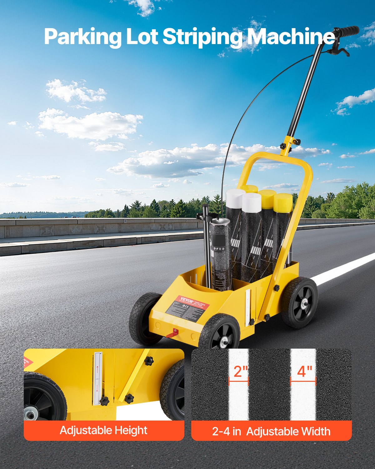 VEVOR Striping Line Marking Machine, 610 x 330 x 900 mm, 4-Wheel, Heavy Duty Striping Line Machine with 56-102 mm Adjustable Width, Make Clear Edge Line for Roads, Parking Lots, Sports Field, Yellow
