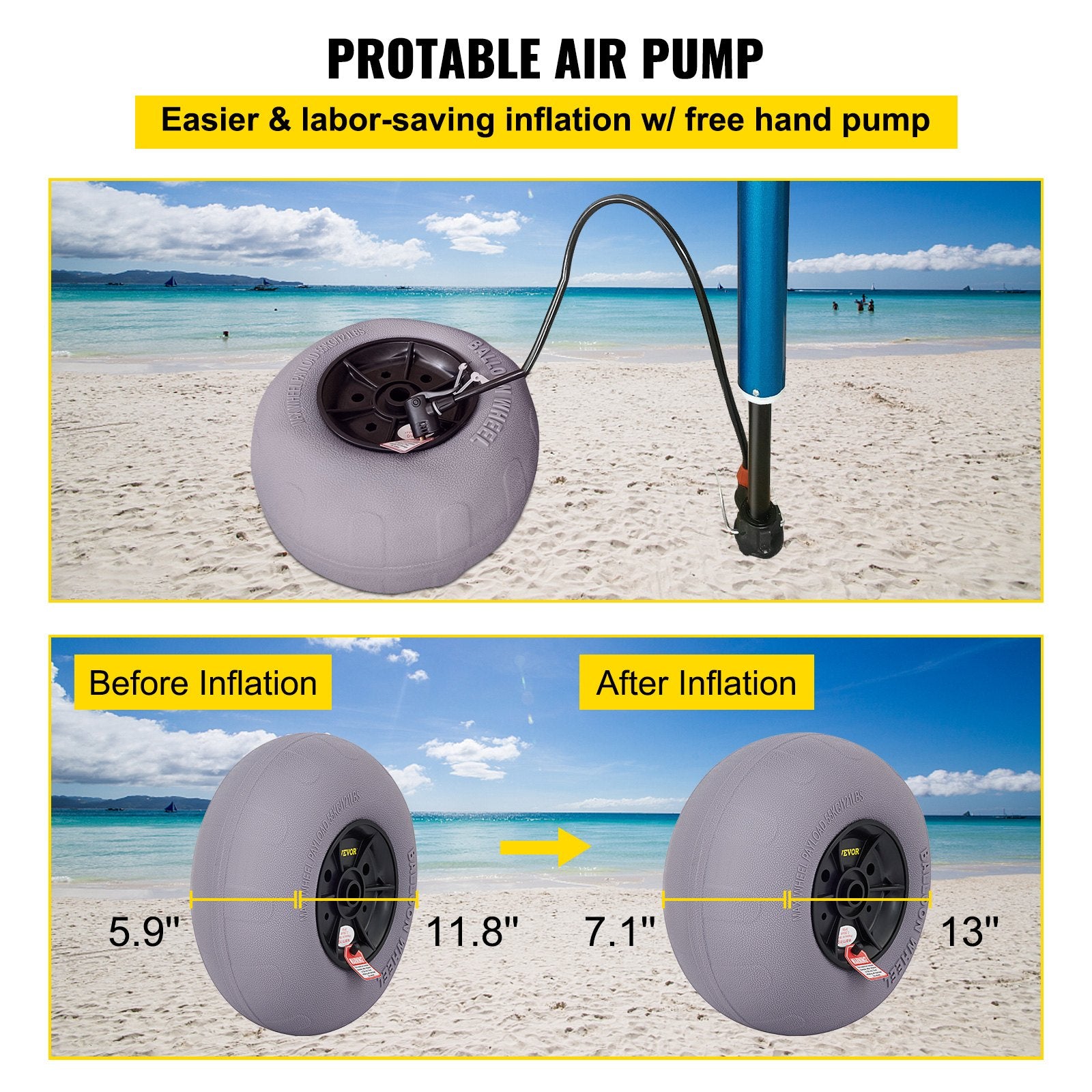 VEVOR Balloon Beach Wheels Replacement Beach Tires 13" TPU 121 LBS Load Capacity