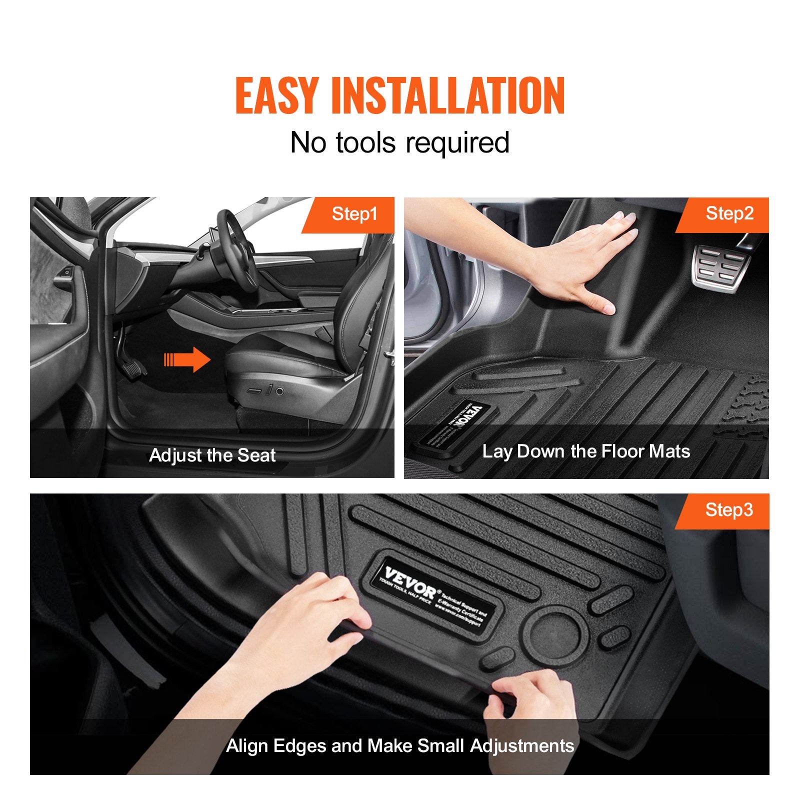 VEVOR Automotive Floor Mats Fits for Tesla Model Y 2021-2024 3 pcs TPE Liners