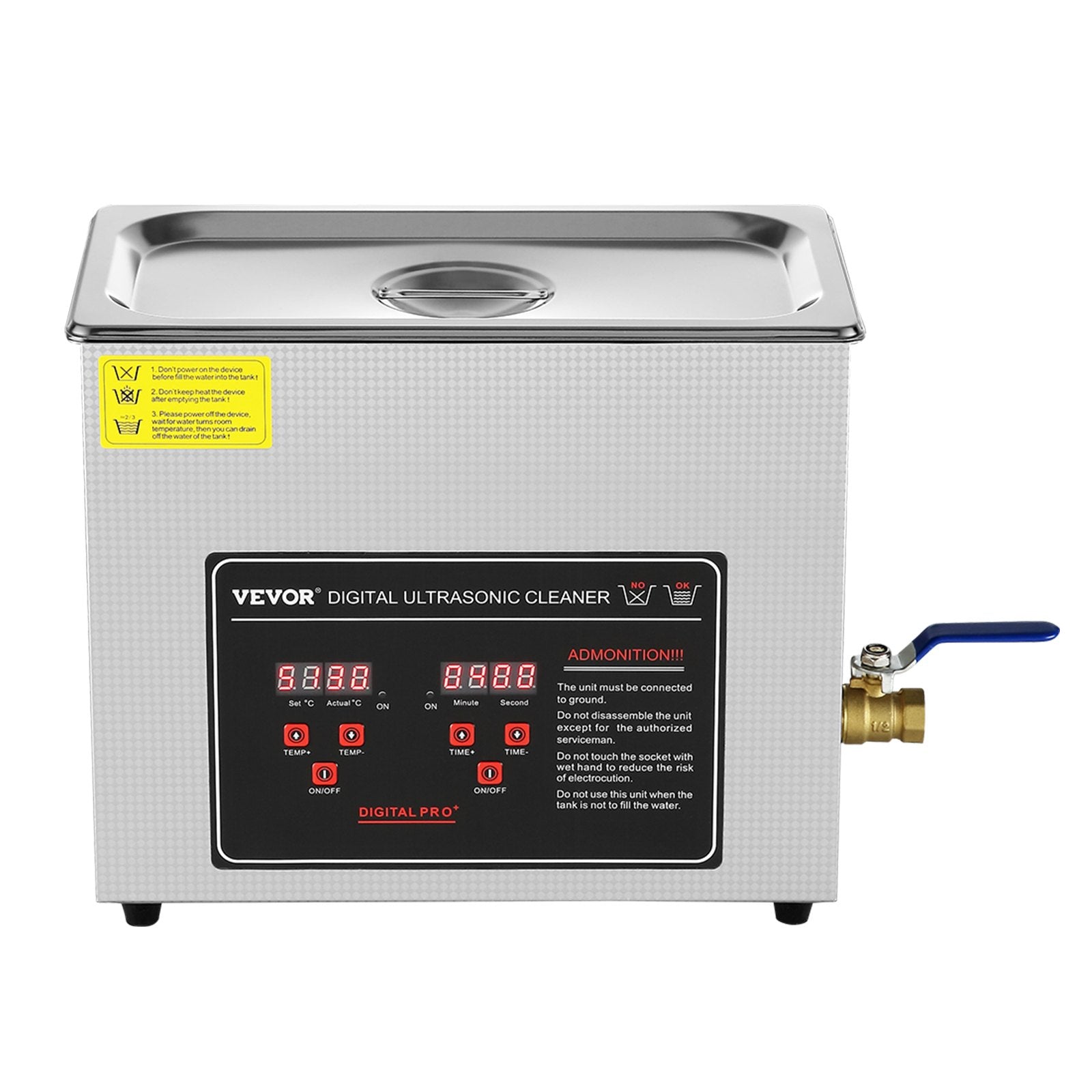 VEVOR Ultrasonic Cleaner with Digital Timer & Heater, Professional Ultra Sonic Jewelry Cleaner, Stainless Steel Heated Cleaning Machine for Glasses Watch Rings Small Parts Circuit Board (6L)