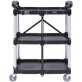VEVOR Foldable Utility Service Cart, 3 Shelf 165LBS Heavy Duty Plastic Rolling Cart with Lockable Wheels, Ergonomic Handle, Portable Garage Tool Cart for Warehouse/Office/Home(25.62"x15.43"x32.76")