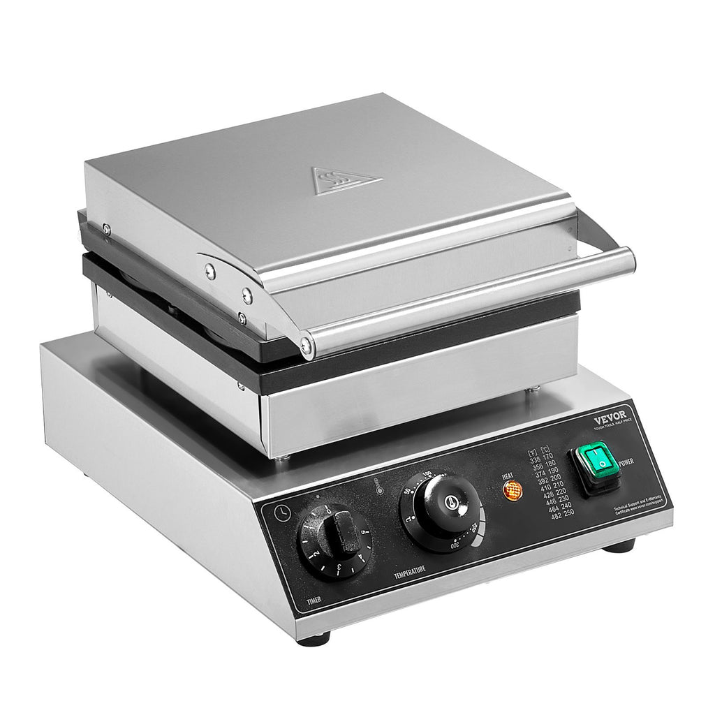 VEVOR Commercial Waffle Maker, 4PCS Round Waffle Baker Machine,1750W Non-Stick Stainless Steel Belgian Waffle Iron with Temperature and Time Control, for Restaurant Bakery Snack Bar Family