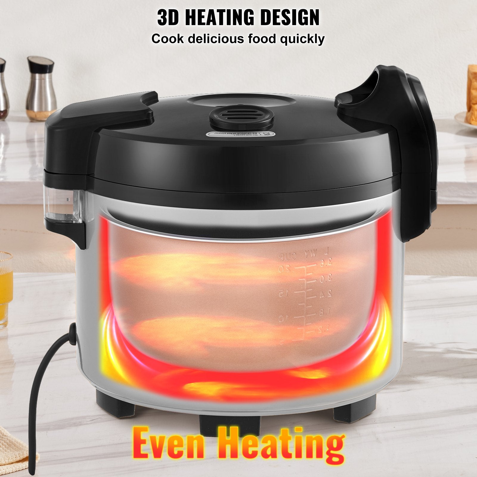 VEVOR Commercial Rice Cooker, 45-Cup Rice Cooker, 9 Liter Large Rice Cooker and Warmer with Nonstick Inner Pot, Fast Cooking and 12-Hour Keep Warm, with Rice Cup and Paddle, for Restaurant