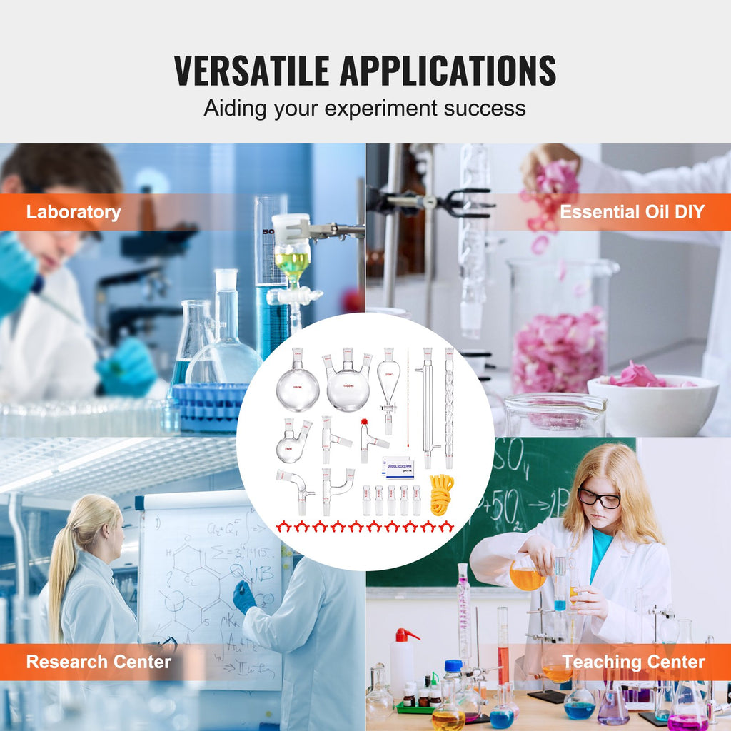 VEVOR Lab Glassware Distillation Kit 1000ml 3.3 Boro 29 pcs Glassware Equipment