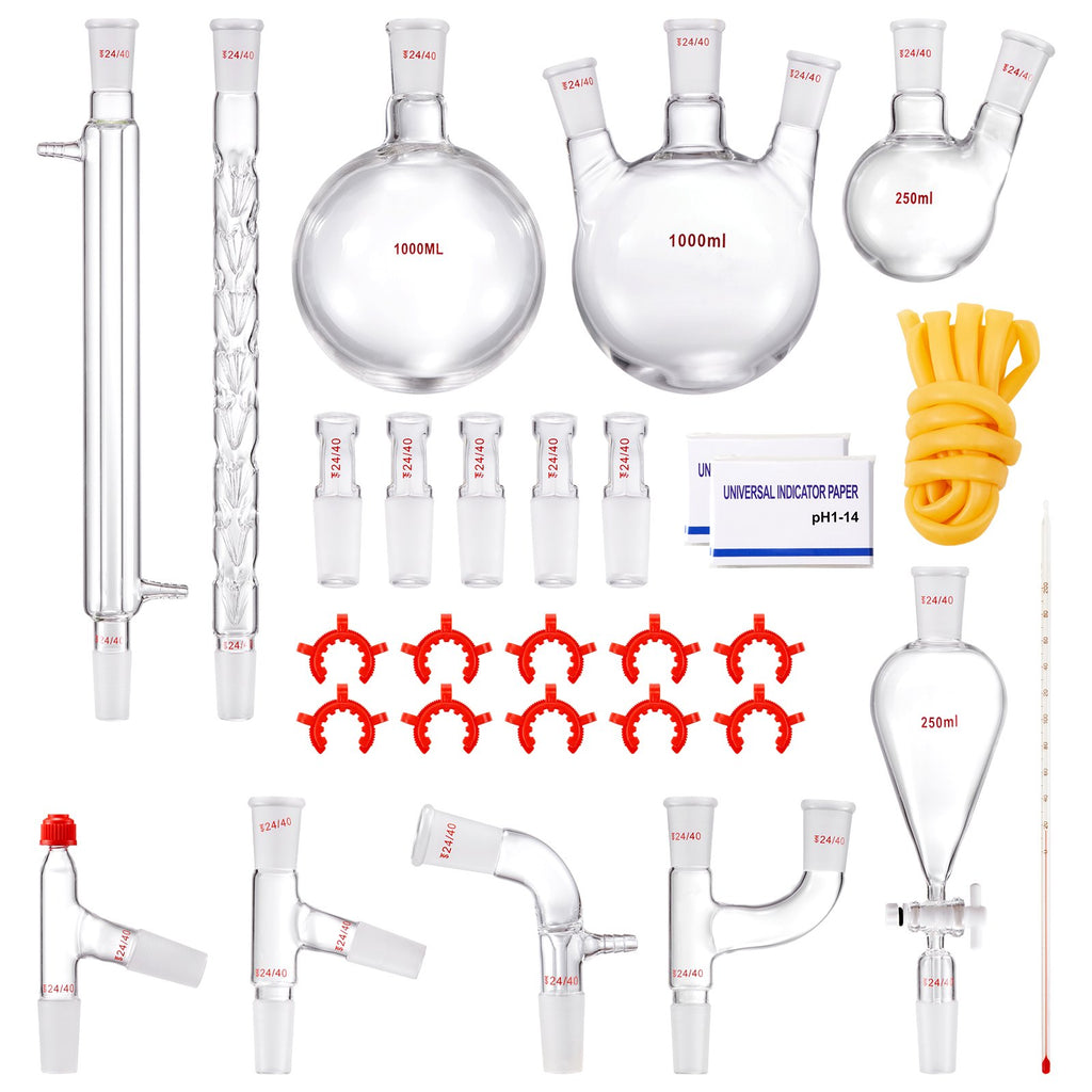 VEVOR Lab Glassware Distillation Kit 1000ml 3.3 Boro 29 pcs Glassware Equipment