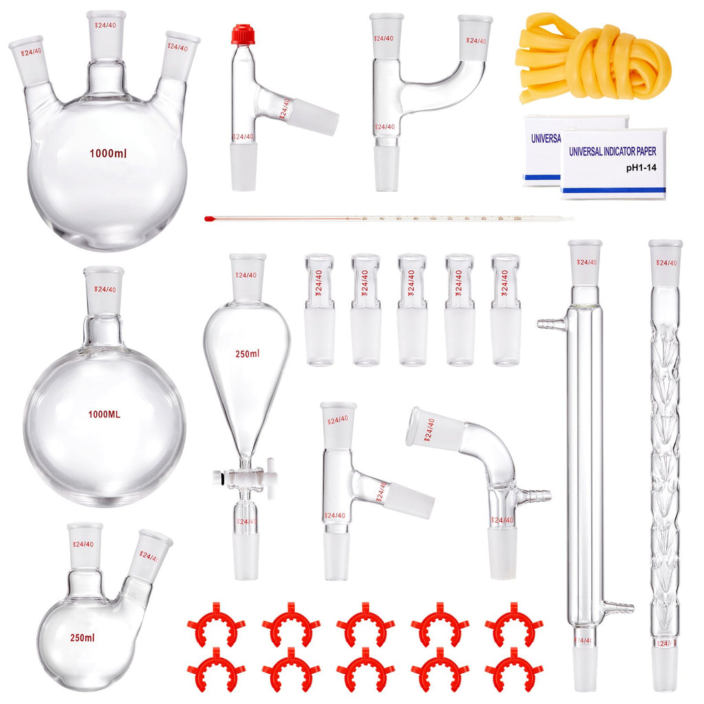 VEVOR Lab Glassware Distillation Kit 1000ml 3.3 Boro 29 pcs Glassware Equipment