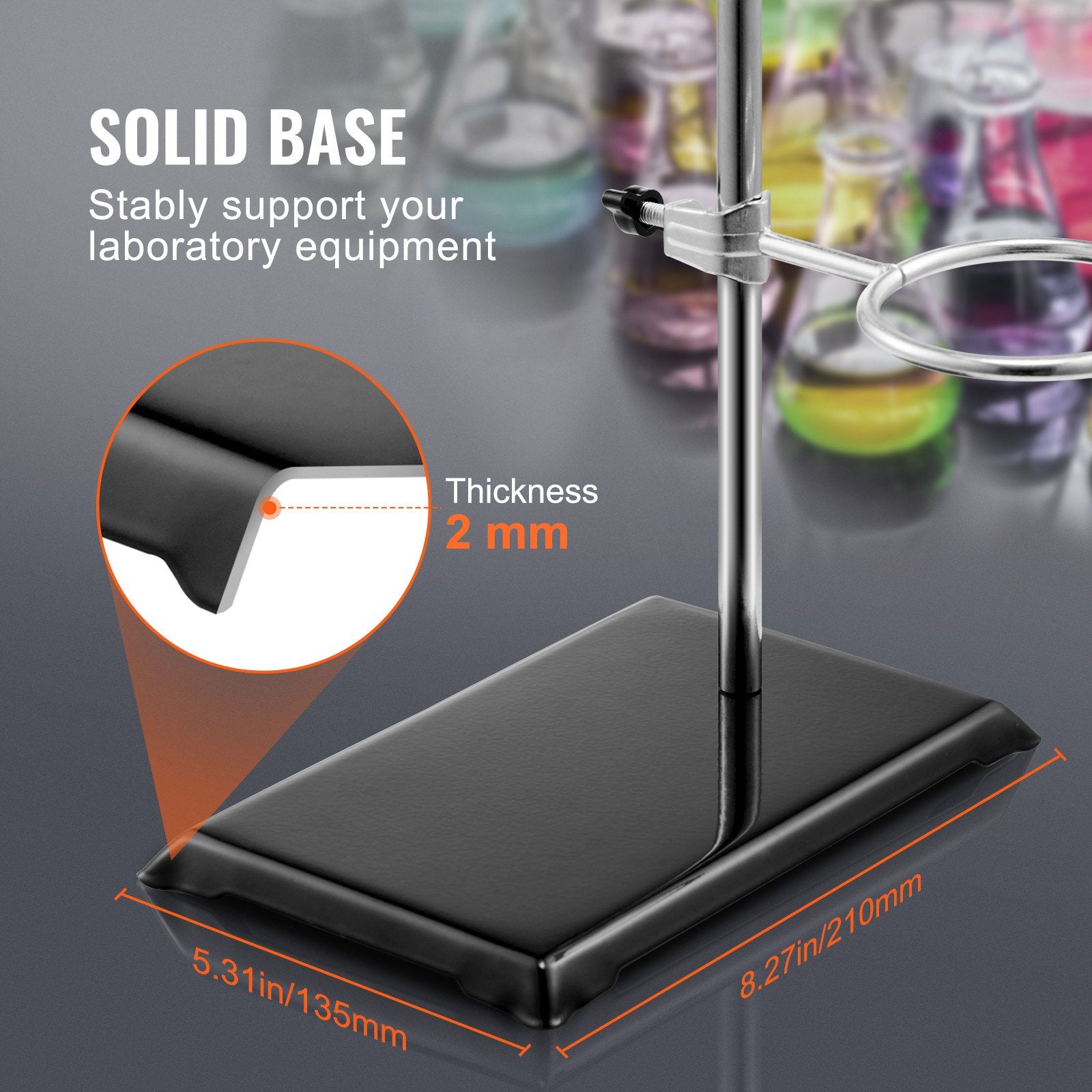 VEVOR Lab Stand Support, Laboratory Retort Support Stand 2 Sets, Steel Lab Stand 23.6" Rod and 8.3" x 5.3" Cast Iron Base, Includes Flask Clamps, Burette Clamps and Cross Clamps