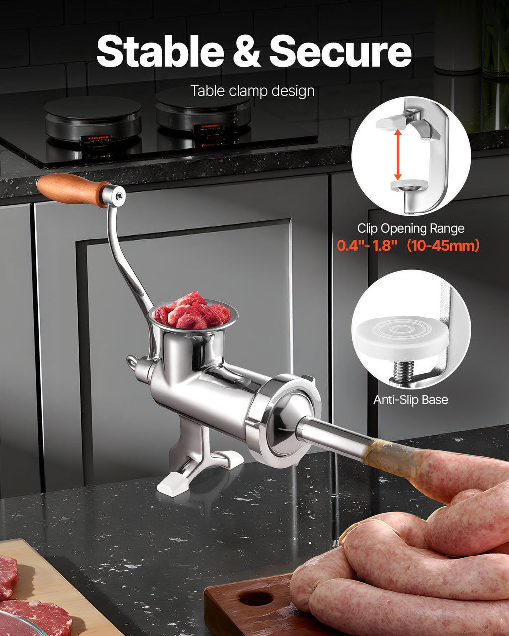 VEVOR Heavy Duty Meat Grinder Manual Sausage Filler Stainless Steel with Clamp