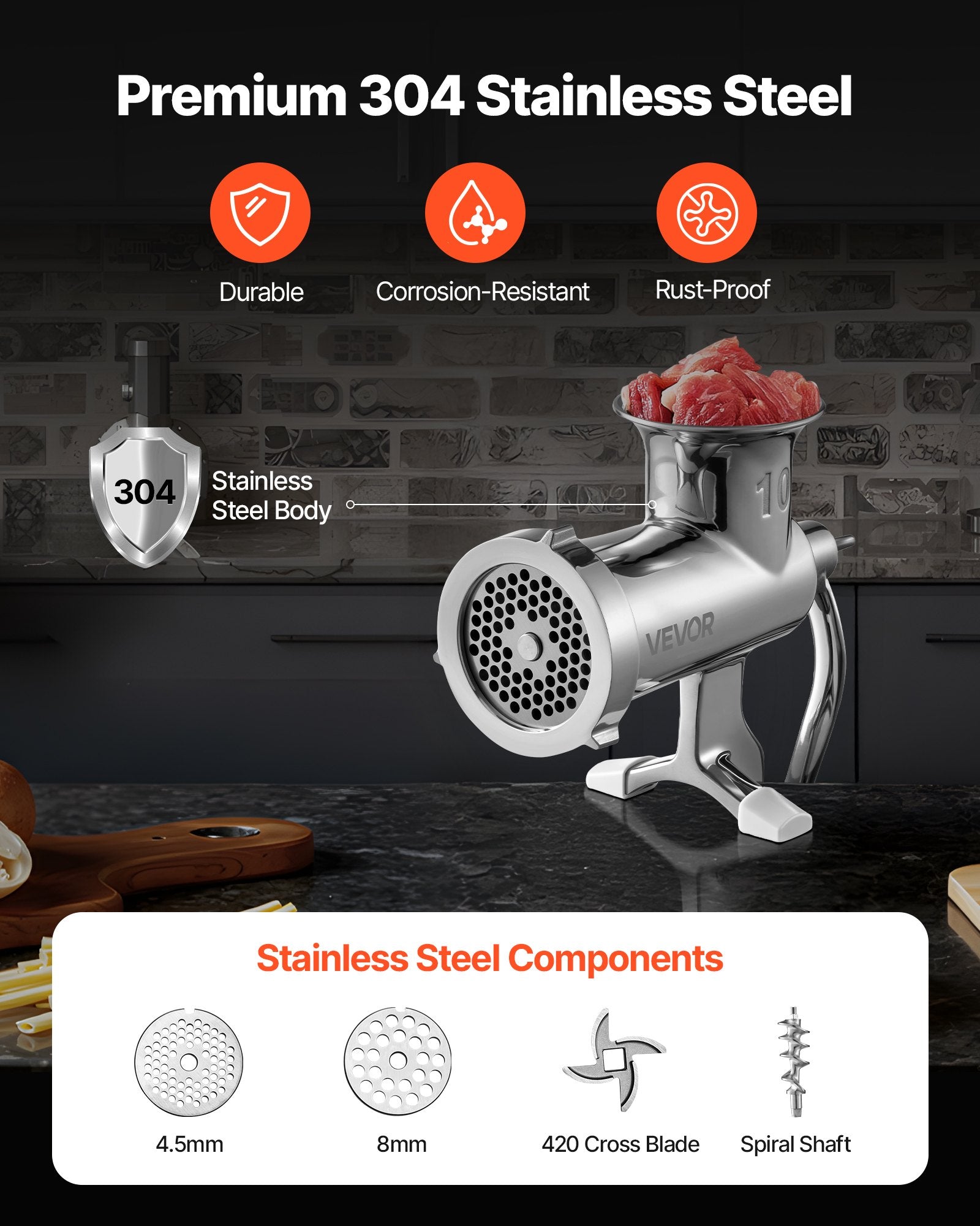 VEVOR Heavy Duty Meat Grinder Manual Sausage Filler Stainless Steel with Clamp
