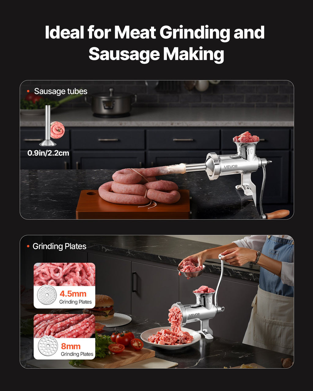 VEVOR Heavy Duty Meat Grinder Manual Sausage Filler Stainless Steel with Clamp