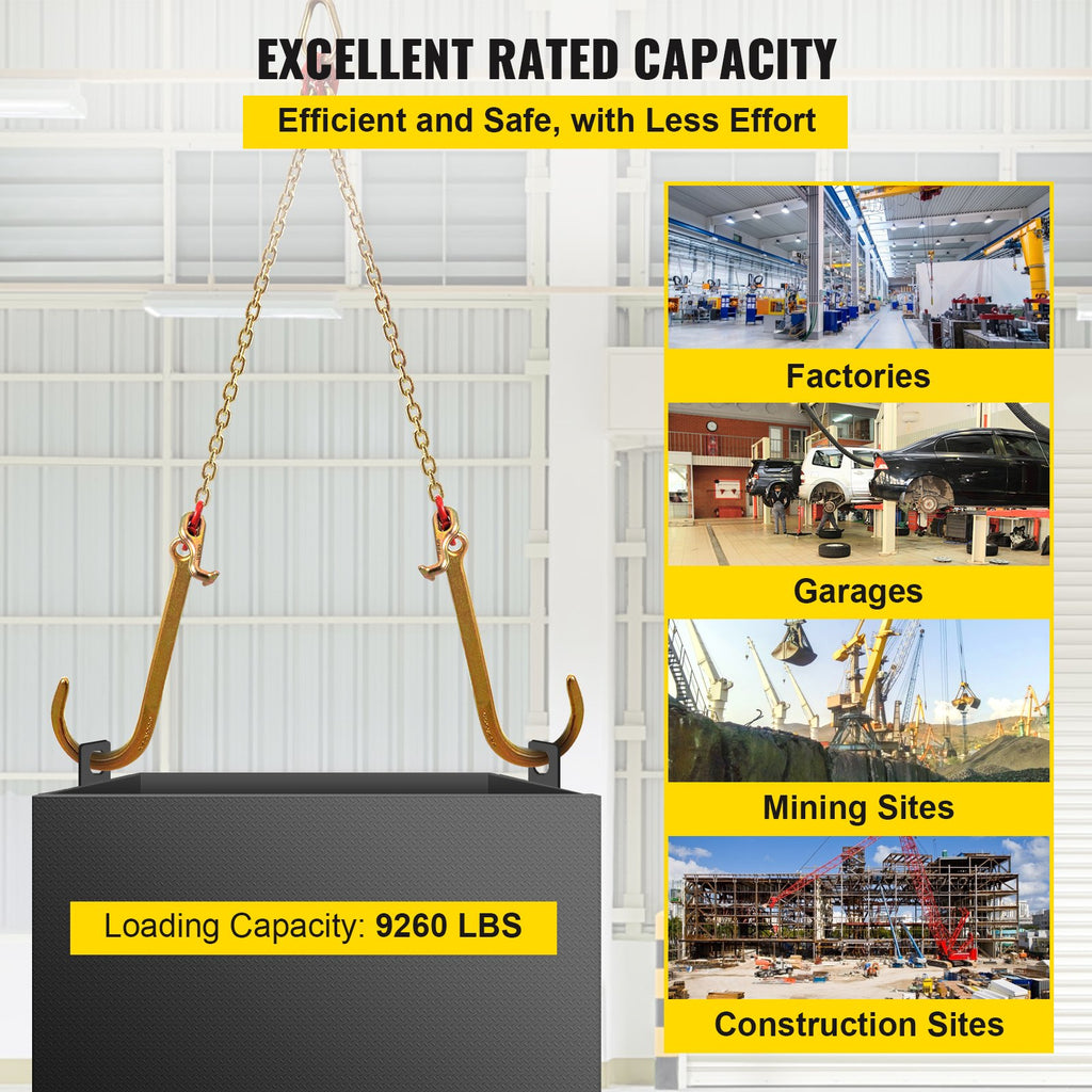 VEVOR V Bridle Chain, 5/16 in x 2 ft Bridle Tow Chain, Grade 80 V-Bridle Transport Chain, 9260 Lbs Break Strength with TJ Hooks and Crab Hooks, Heavy Duty Pear Link Connector and Chain Shorteners