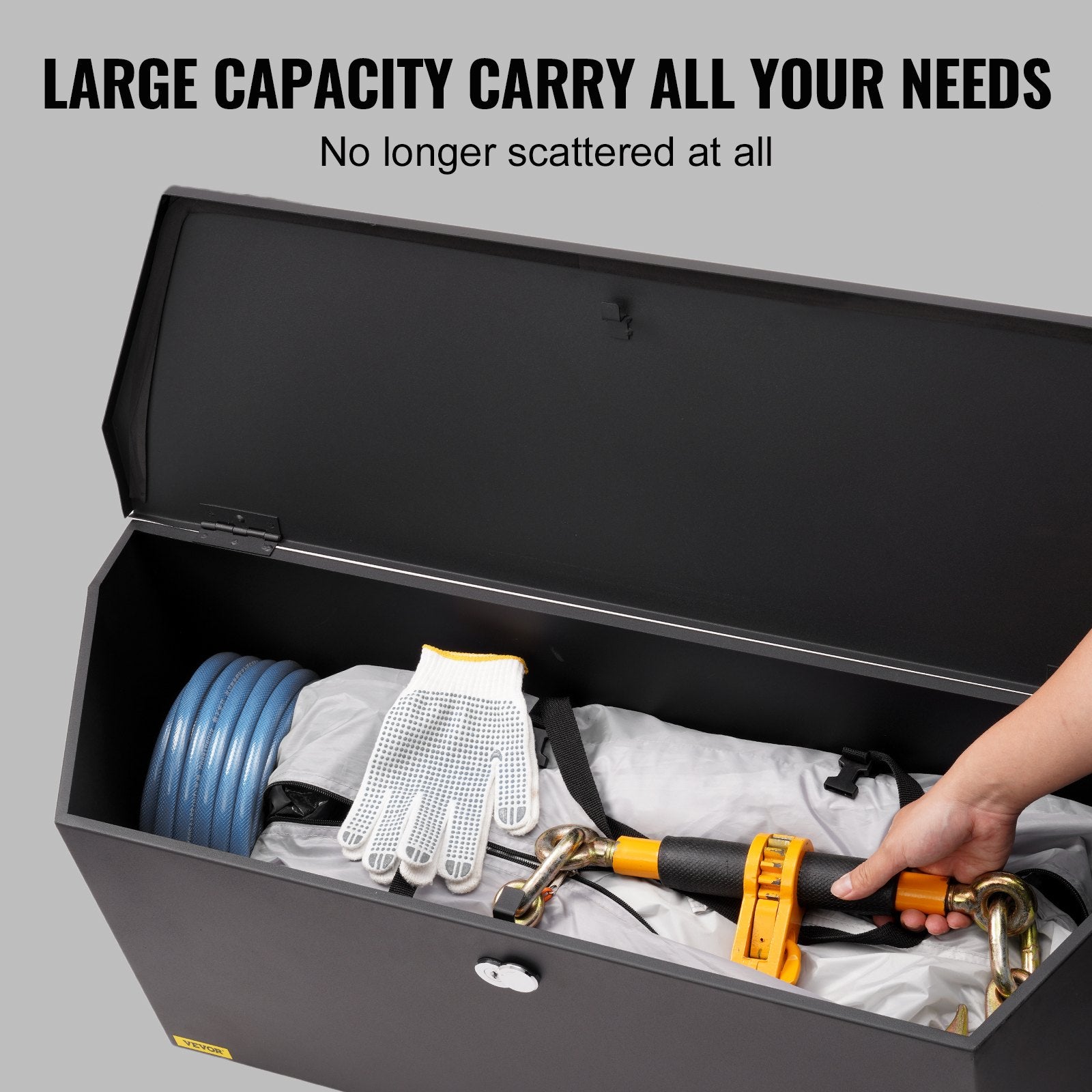 VEVOR Trailer Tongue Box, Carbon Steel Tongue Box Tool Chest, Heavy Duty Trailer Box Storage with Lock and Keys, Utility Trailer Tongue Tool Box for Pickup Truck Bed, RV Trailer, 91.44cmx30.48 cmx30.4