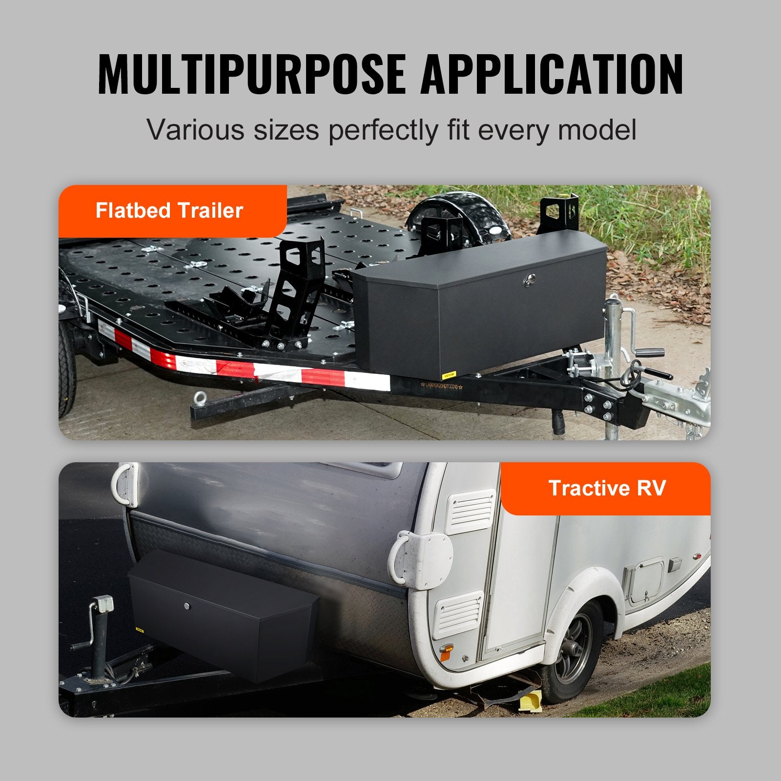 VEVOR Trailer Tongue Box, Carbon Steel Tongue Box Tool Chest, Heavy Duty Trailer Box Storage with Lock and Keys, Utility Trailer Tongue Tool Box for Pickup Truck Bed, RV Trailer, 91.44cmx30.48 cmx30.4