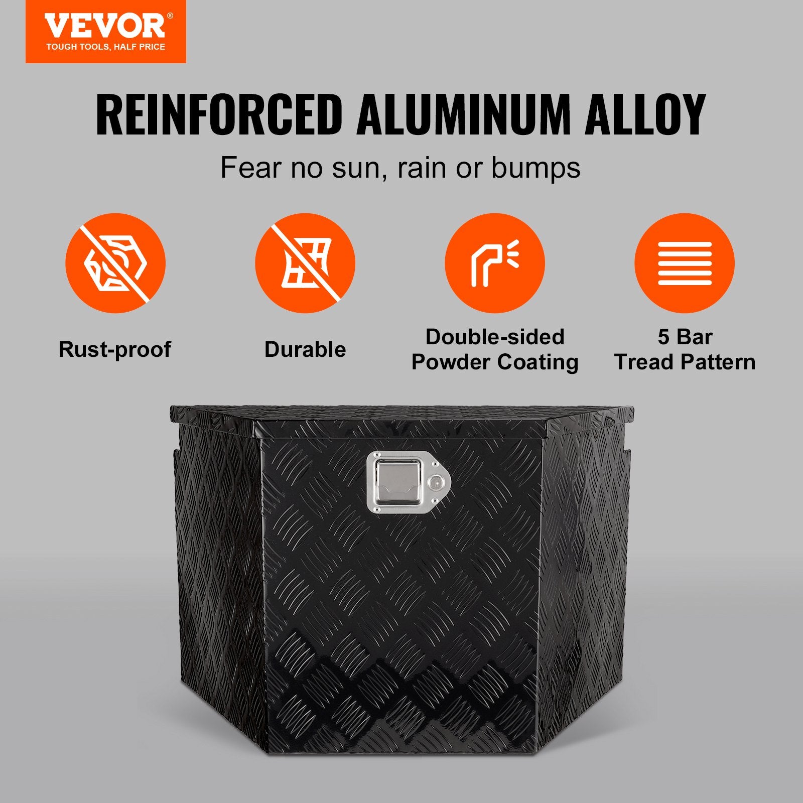 VEVOR Trailer Tongue Box, Aluminum Alloy Diamond Plate Tongue Box Tool Chest, Heavy Duty Trailer Box Storage with Lock and Keys, for Pickup Truck, RV, Trailer, 737 x 410 x 460 mm/29x16.5x18inch