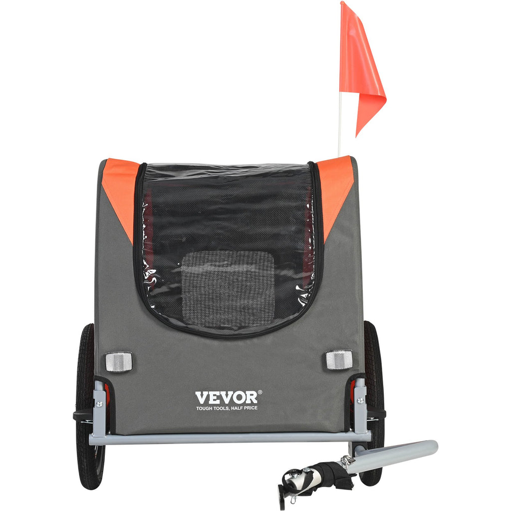 VEVOR Dog Bike Trailer, Supports up to 30 kg, Pet Cart Bicycle Carrier, Easy Folding Frame with Quick Release Wheels, Universal Bicycle Coupler, Reflectors, Flag, Collapsible to Store, Orange/Gray