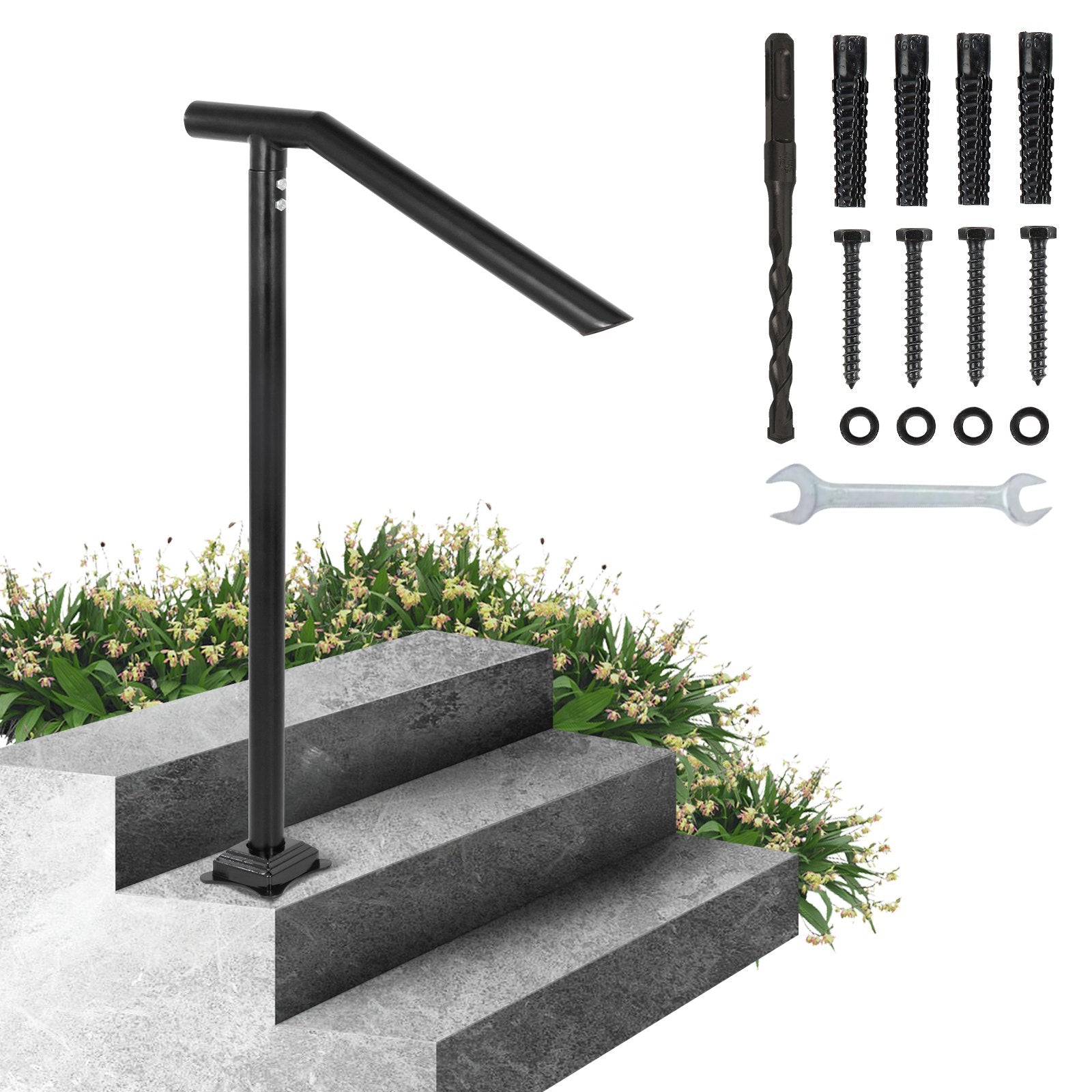 VEVOR 1-3 Step Handrail Railing for Steps Steel 150 kg Capacity with Screw Kit