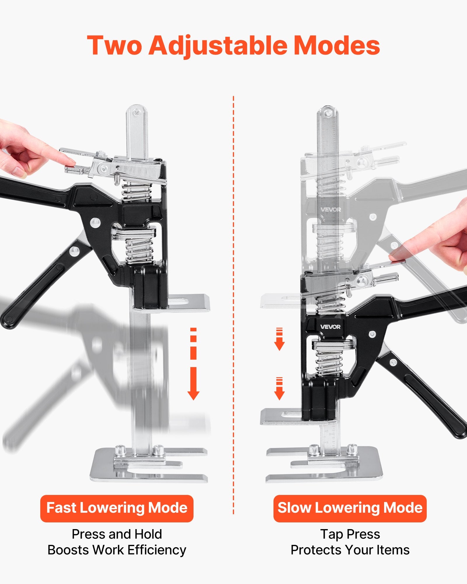 VEVOR Labor Saving Arm Jack, 2 PCS 200 kg Bearing Capacity, Lifting up to 235 mm, Metal Hand Lifting Jack Tool with Magnetic Level, 2 Adjustment Modes, for Door, Window, Furniture, Woodworking, Black