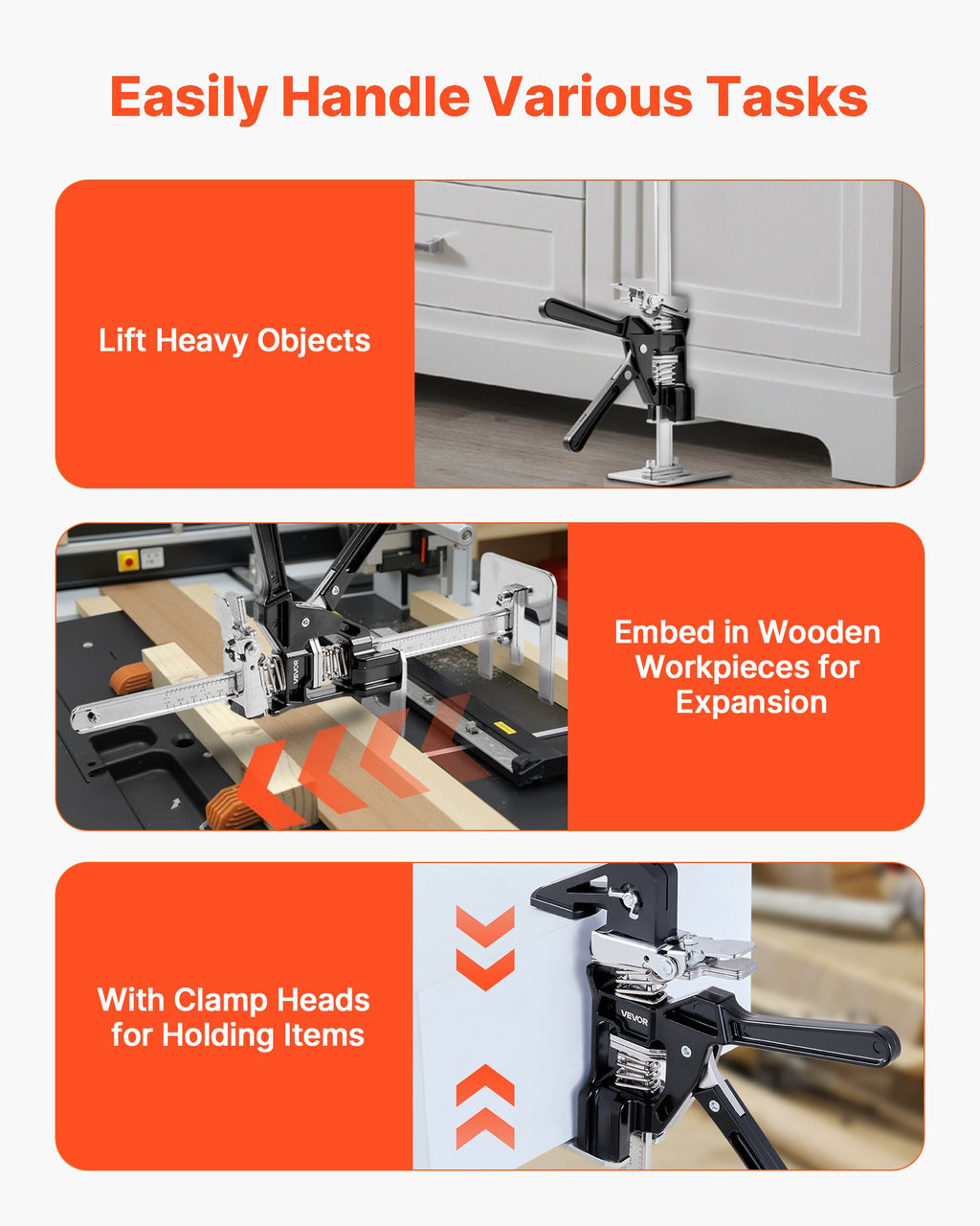 VEVOR Labor Saving Arm Jack, 2 PCS 200 kg Bearing Capacity, Lifting up to 235 mm, Metal Hand Lifting Jack Tool with Magnetic Level, 2 Adjustment Modes, for Door, Window, Furniture, Woodworking, Black