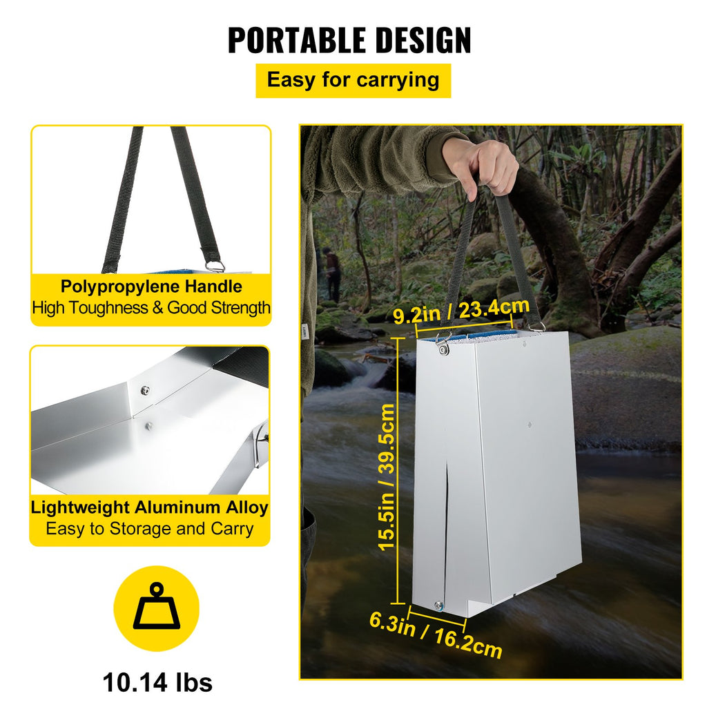 VEVOR Folding Aluminum Alloy Sluice Box, Compact 50" Sluice Boxes for Gold, Lightweight Gold Sluice Equipment, Portable Sluice Boxes with Miner's Moss, River, Creek, Gold Panning, Prospecting, Dredg