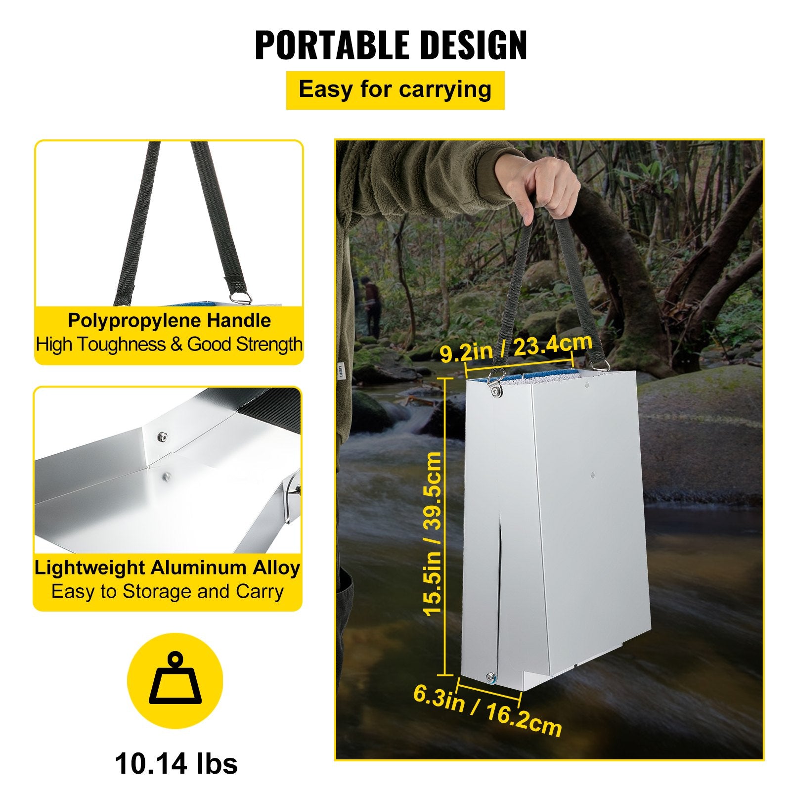 VEVOR Folding Aluminum Alloy Sluice Box, Compact 50" Sluice Boxes for Gold, Lightweight Gold Sluice Equipment, Portable Sluice Boxes with Miner's Moss, River, Creek, Gold Panning, Prospecting, Dredg