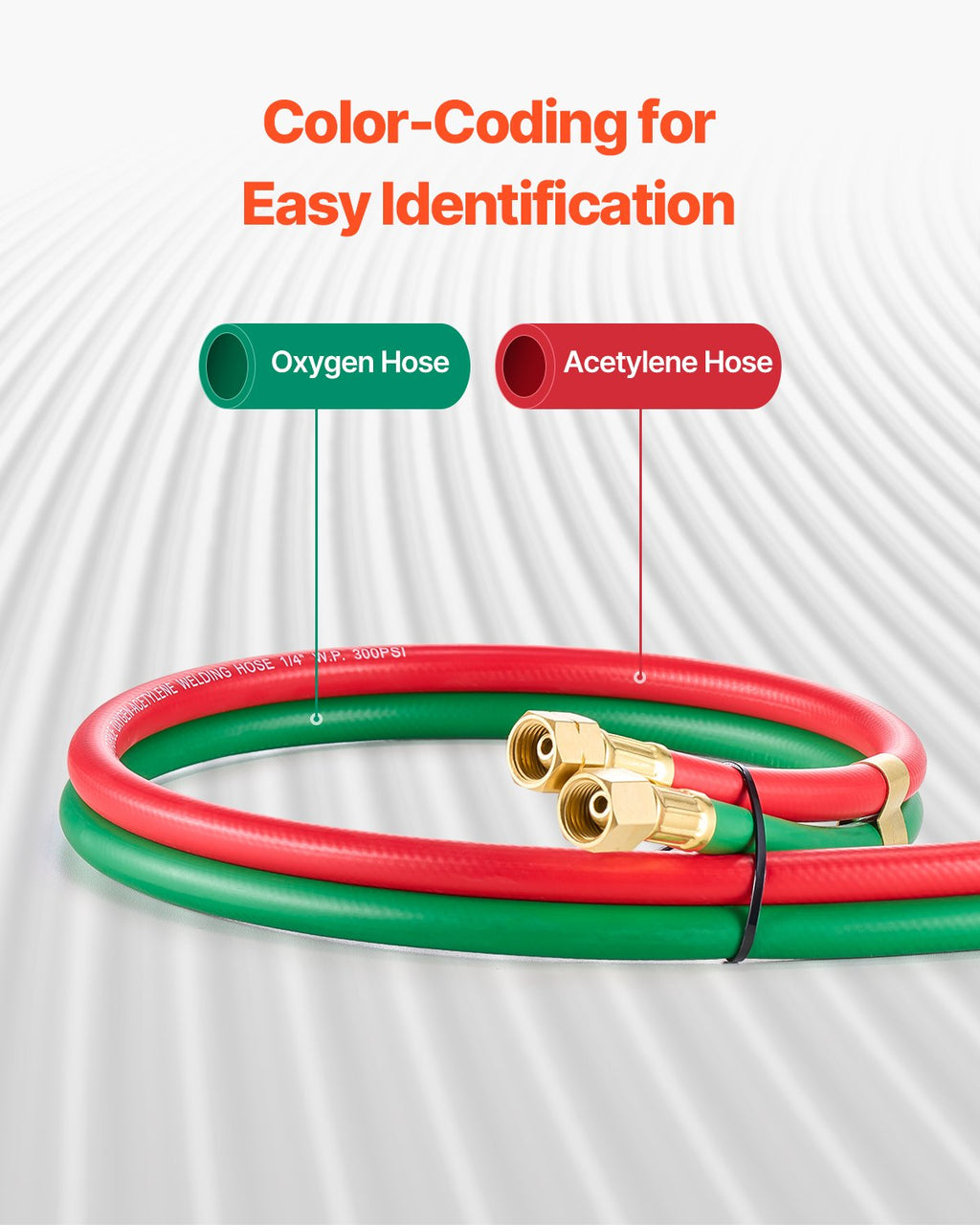 VEVOR Oxygen Acetylene Hose, 1/4-Inch x 25FT Oxy Acetylene Hose with 9/16"-18 B Fitting, 300PSI T Grade Welding Cutting Torch Twin Hose, Compatible with Oxygen, Acetylene, Propane and Other Fuel Gases