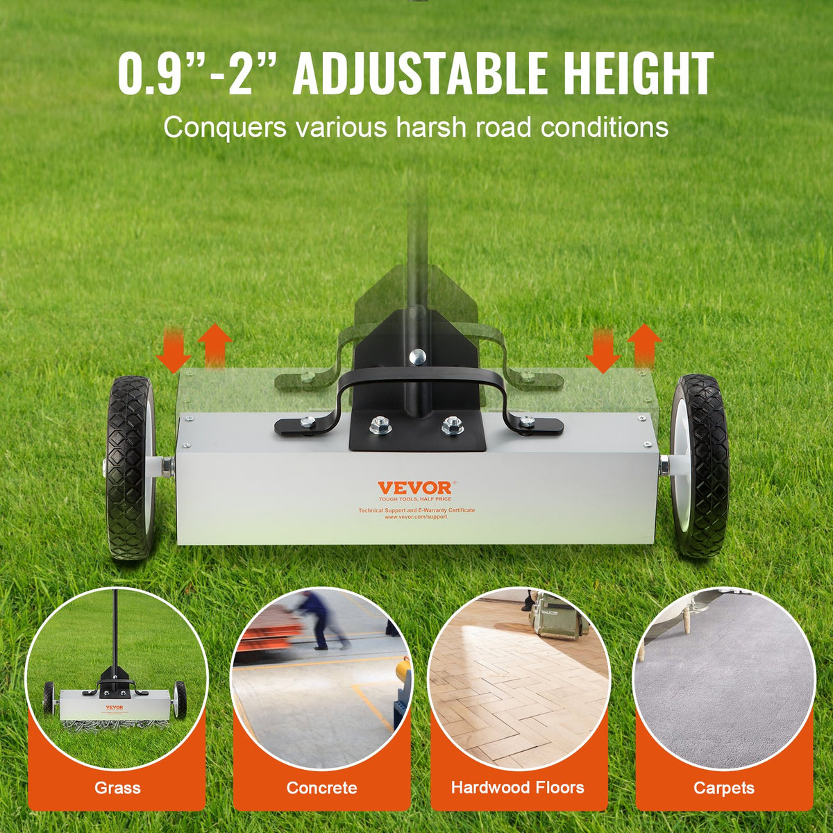 VEVOR Rolling Magnetic Sweeper with Wheels, Push-Type Magnetic Pick Up Sweeper, Large Magnet Pickup Lawn Sweeper, 20.4kg Magnet with Telescoping Handle, Easy Cleanup of Workshop Garage Yard