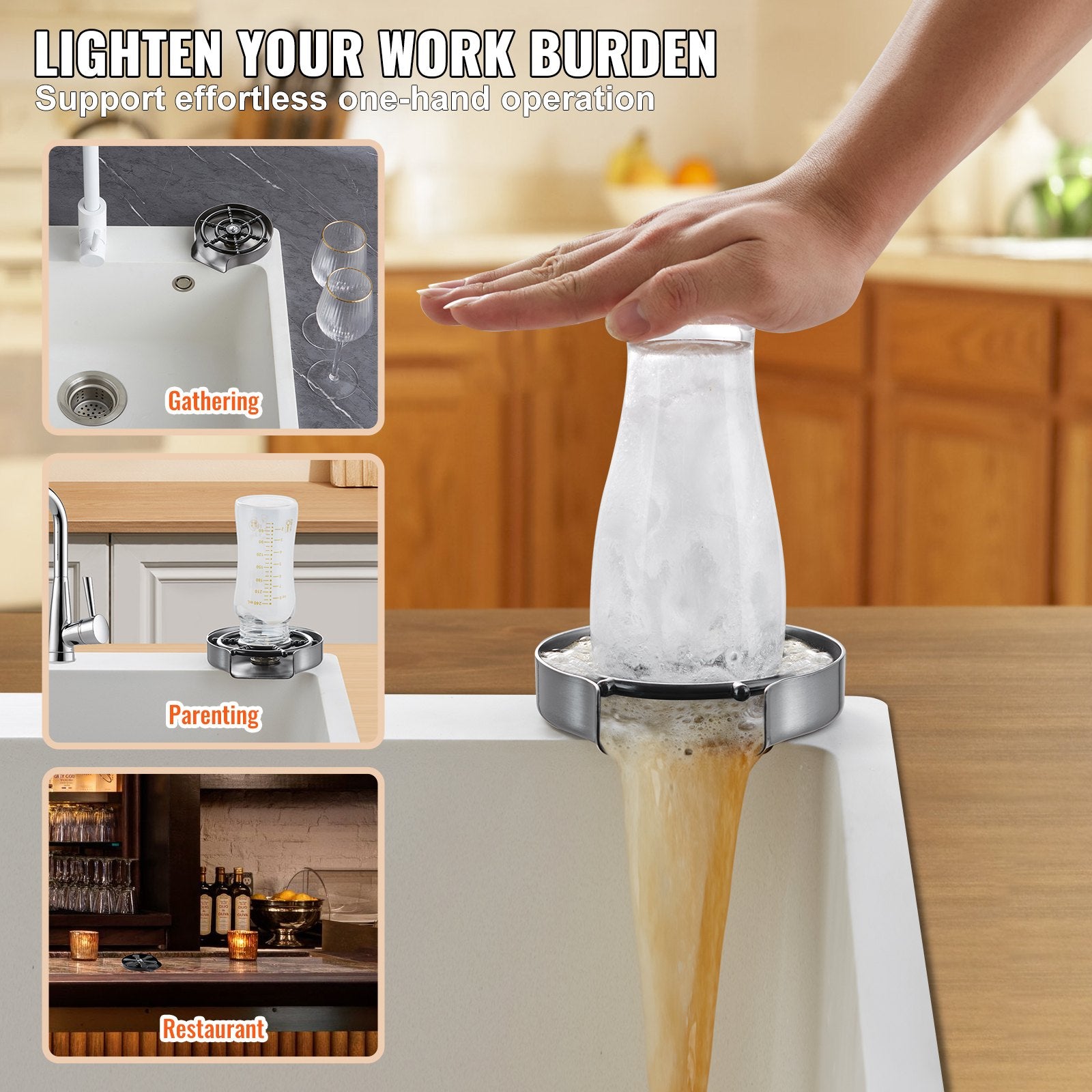 VEVOR Glass Rinser 10-Hole Rotating Stainless Steel Washer ABS Cup Holder
