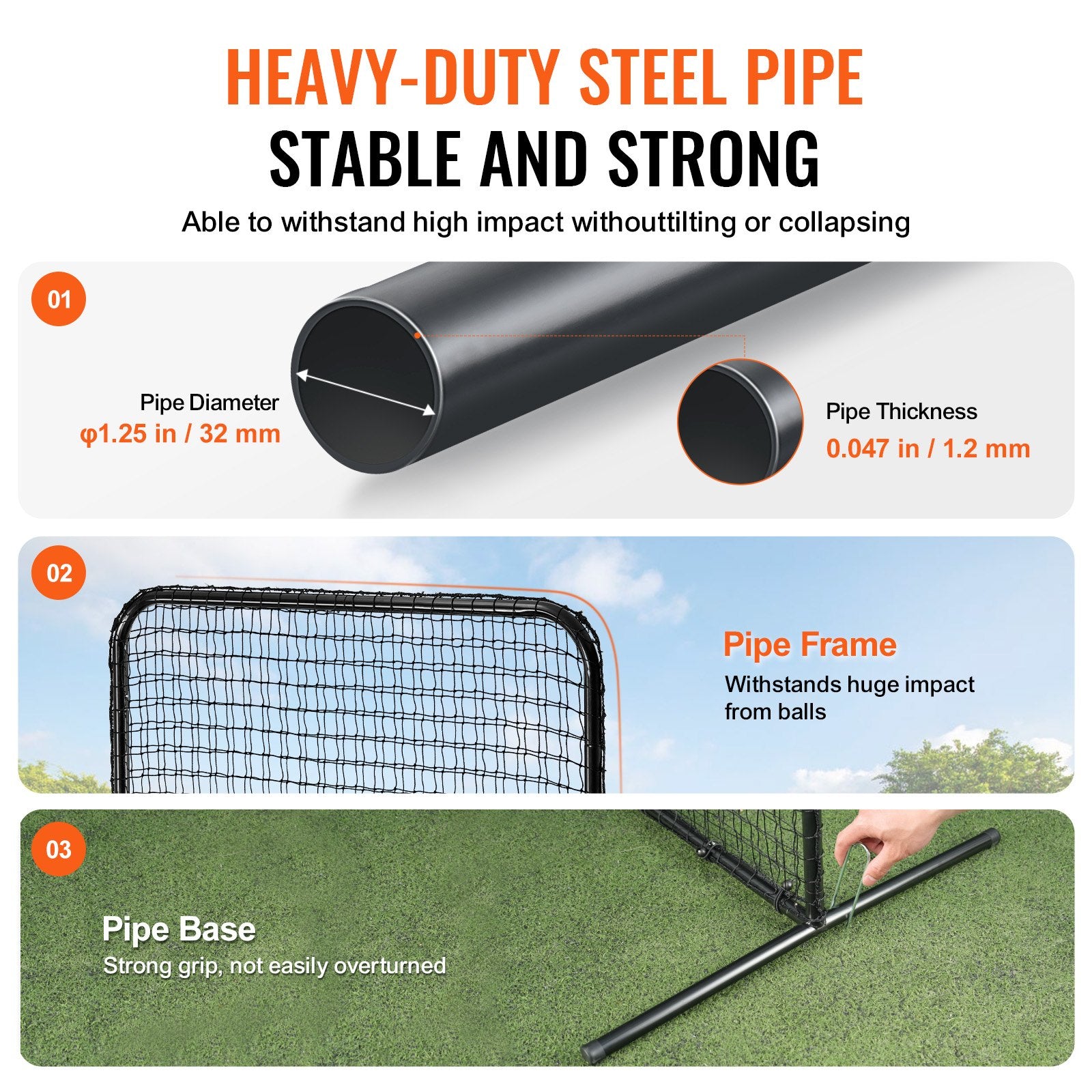 VEVOR I Screen Baseball for Batting Cage, 7x4 ft Baseball Softball Safety Screen, Body Protector Portable Batting Screen with Carry Bag & Ground Stakes, Heavy Duty Pitching Net for Pitchers Protection