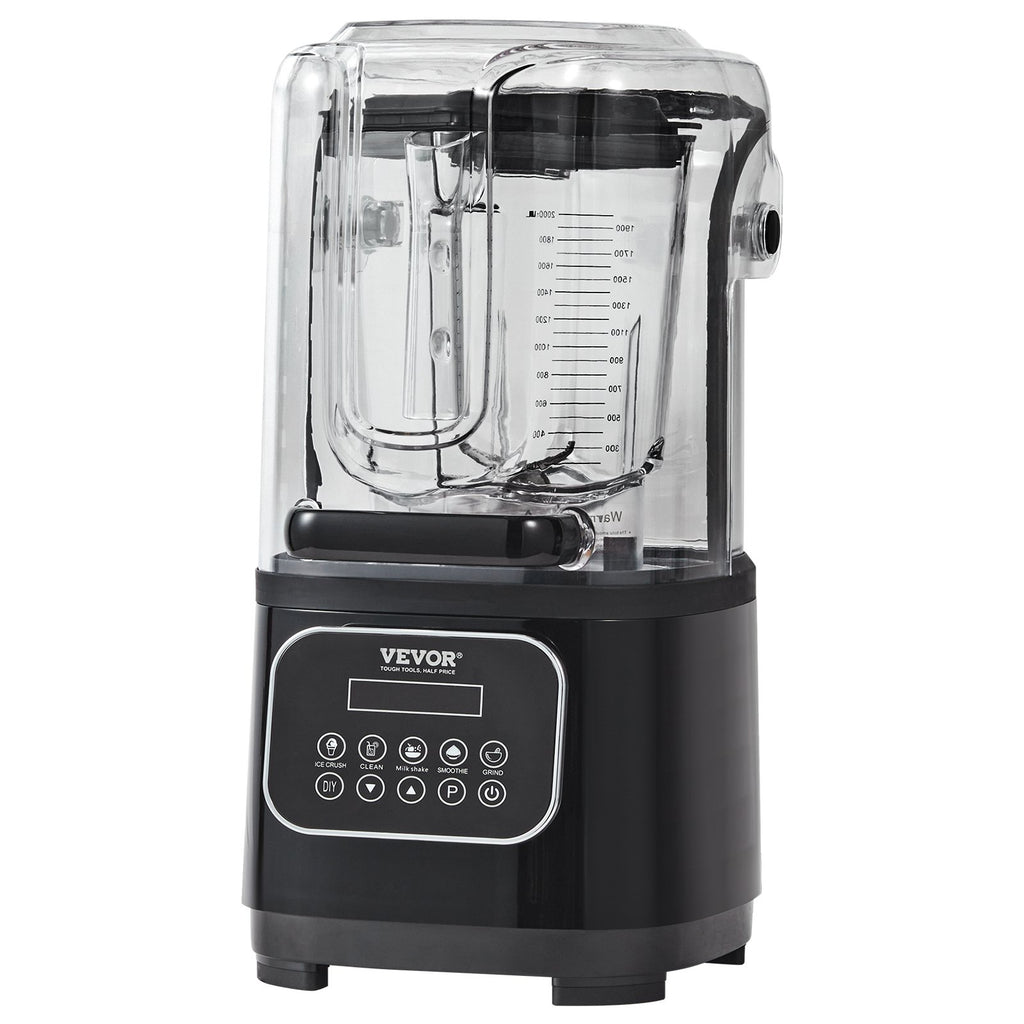 VEVOR Professional Blender with Shield, Commercial Countertop Blenders, 2L Jar Blender Combo, Stainless Steel 9 Speed & 5 Functions Blender, for Shakes, Smoothies, Peree, and Crush Ice, Black