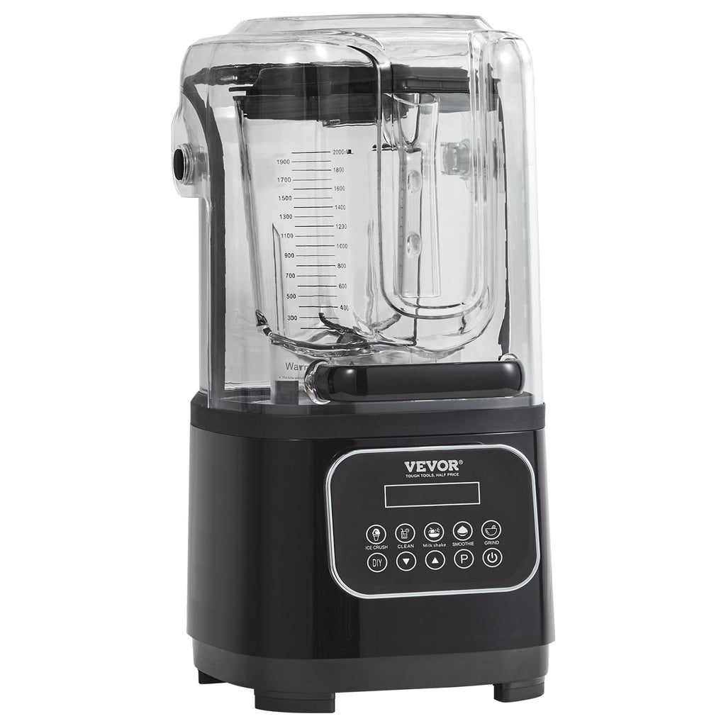 VEVOR Professional Blender with Shield, Commercial Countertop Blenders, 2L Jar Blender Combo, Stainless Steel 9 Speed & 5 Functions Blender, for Shakes, Smoothies, Peree, and Crush Ice, Black