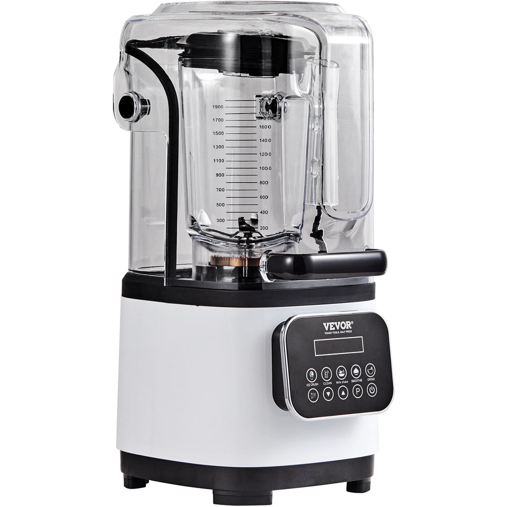 VEVOR Professional Blender with Shield, Commercial Countertop Blenders, 2L Jar Blender Combo, Stainless Steel 9 Speed & 5 Functions Blender, for Shakes, Smoothies, Peree, and Crush Ice, White