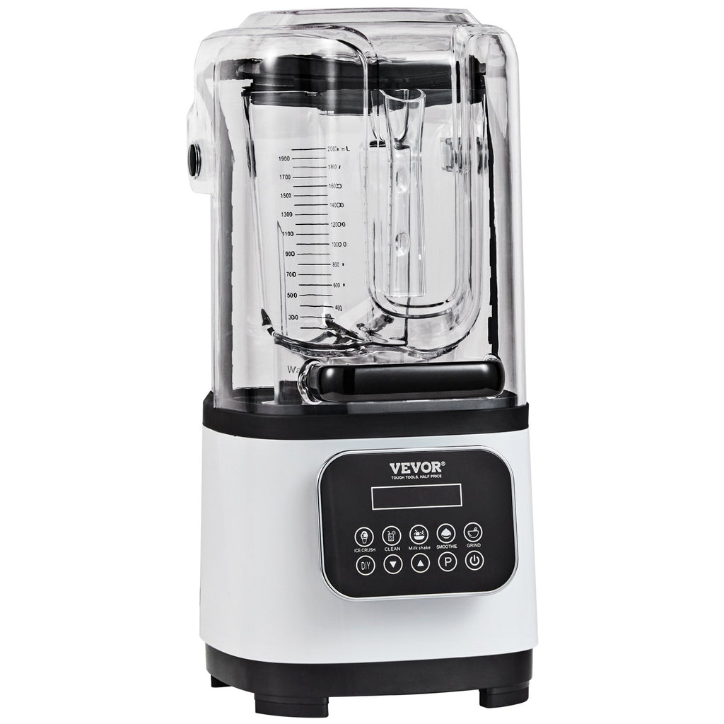 VEVOR Professional Blender with Shield, Commercial Countertop Blenders, 2L Jar Blender Combo, Stainless Steel 9 Speed & 5 Functions Blender, for Shakes, Smoothies, Peree, and Crush Ice, White
