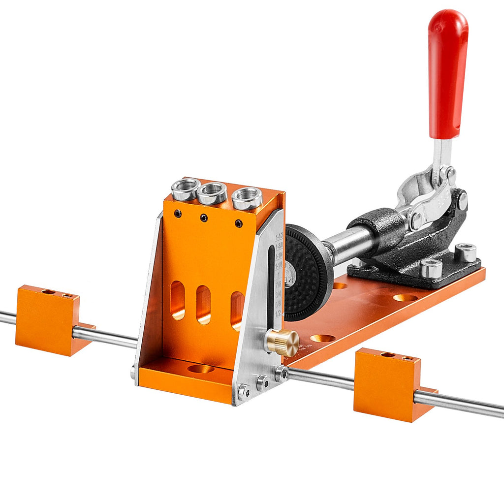 VEVOR Pocket Hole Jig Kit, 34 Pcs Pocket Hole Jig System with C-clamp,  Fixture, Step Drills, Wrenches, Drill Stop Rings, Square Drive Bits, Toolbox, for DIY Carpentry Projects, Adjustable