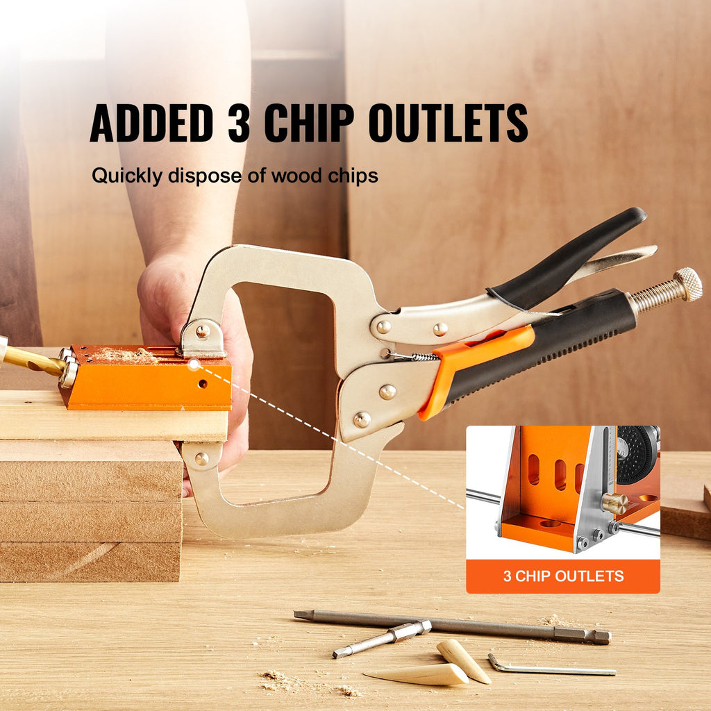 VEVOR Pocket Hole Jig Kit, 34 Pcs Pocket Hole Jig System with C-clamp,  Fixture, Step Drills, Wrenches, Drill Stop Rings, Square Drive Bits, Toolbox, for DIY Carpentry Projects, Adjustable