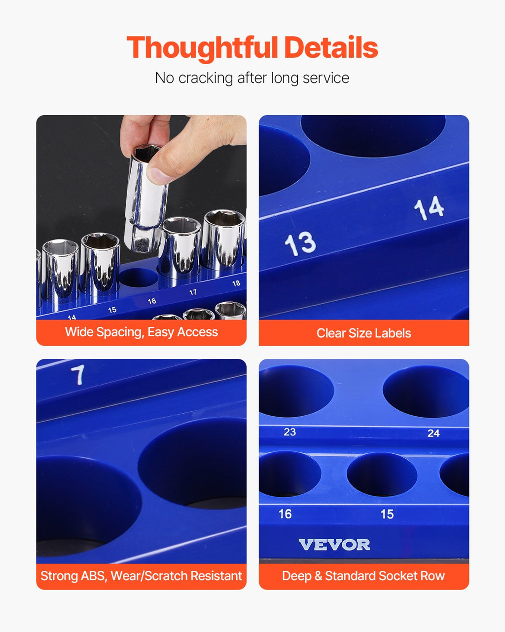 VEVOR Magnetic Socket Organizer Set, 6PCS Socket Holder, 1/4'', 3/8'' & 1/2'' Metric SAE Socket Trays with Clear Labels, Hold up to 143PCS Standard & Deep Sockets, Blue & Red (Sockets Not Included)