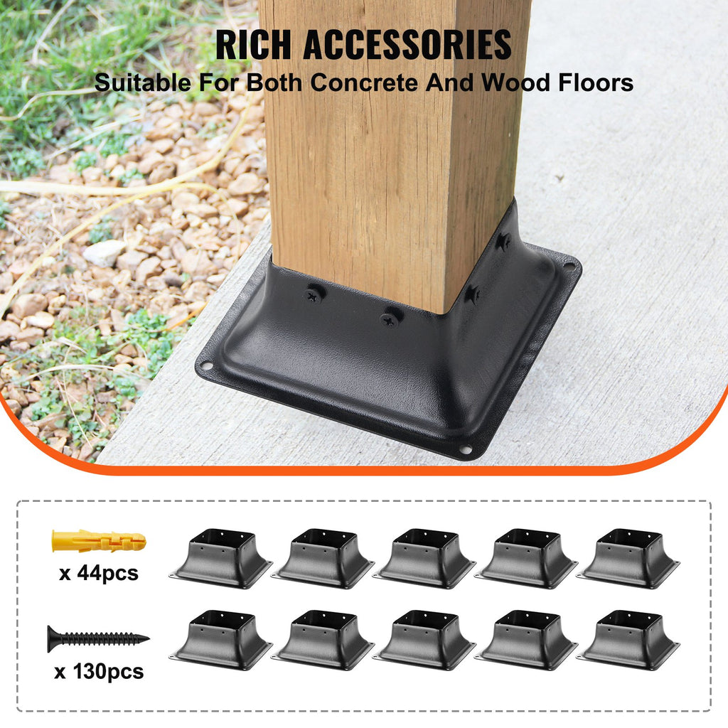 VEVOR 101.6x101.6mm Post Base 10Pcs, Internal 91x91mm Heavy Duty Powder-Coated Steel Post Bracket Fit for Standard Wood Post Anchor, Decking Post Base for Deck Porch Handrail Railing Support