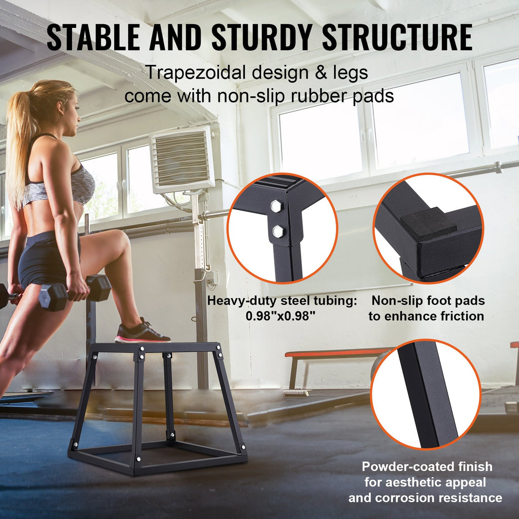VEVOR Plyometric Jump Boxes, 12/18/24/30 Inch Plyo Box, Platform and Jumping Agility Box, Anti-Slip Fitness Exercise Step Up Box Set for Home Gym Training, Conditioning Strength Training, Black
