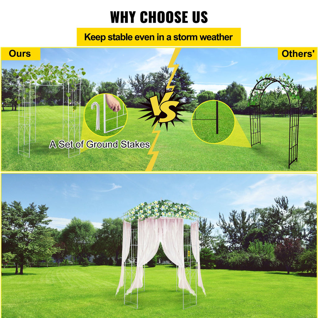 VEVOR Birdcage Shape Garden Arbor, 9\' High x 6.6\' Wide, Heavy Duty Wrought Iron Arbor, Wedding Arch Trellis for Climbing Vines in Outdoor Garden, Lawn, Backyard, Patio, White