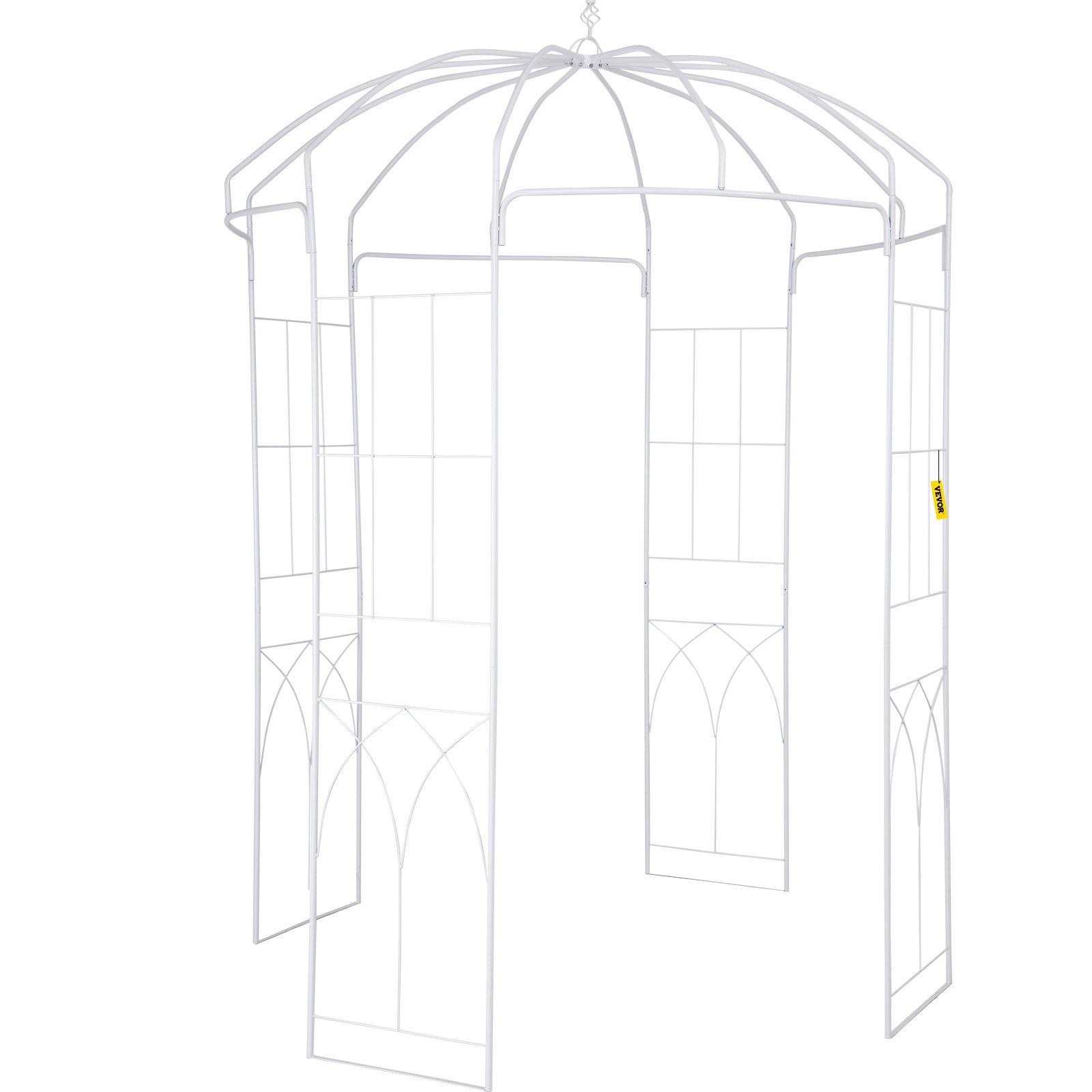 VEVOR Birdcage Shape Garden Arbor, 9\' High x 6.6\' Wide, Heavy Duty Wrought Iron Arbor, Wedding Arch Trellis for Climbing Vines in Outdoor Garden, Lawn, Backyard, Patio, White