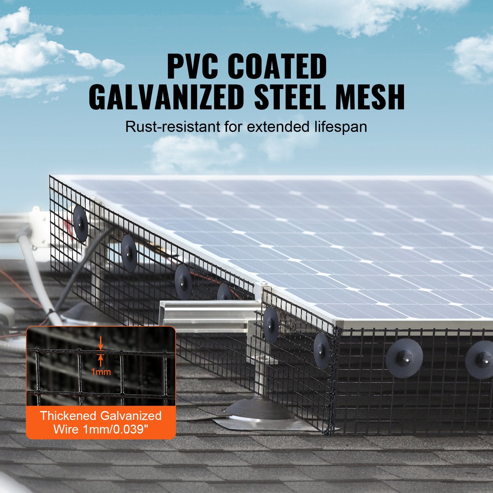VEVOR 8in x 100ft Solar Panel Bird Guard Critter Guard Roll Kit 50pcs Tire Wires