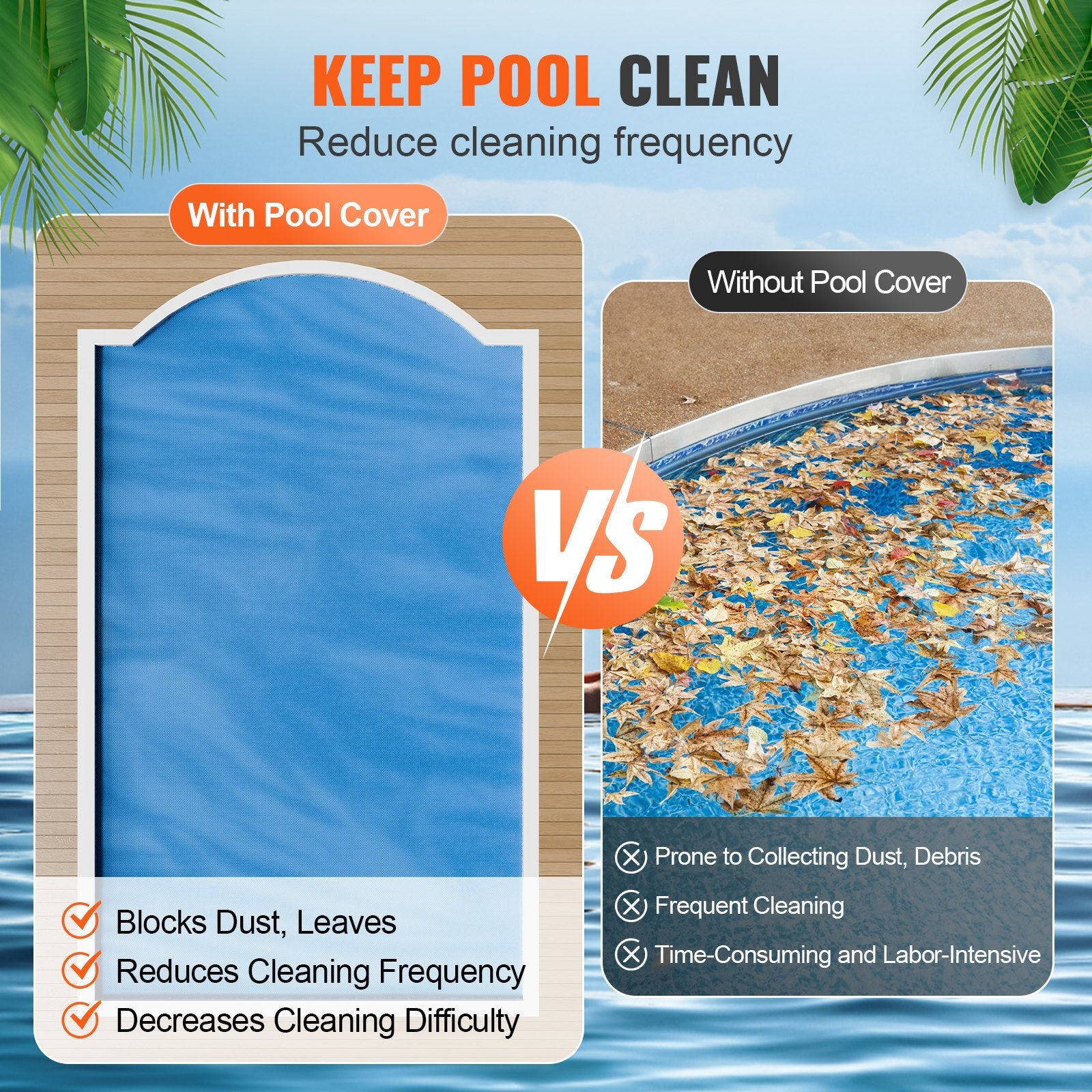 VEVOR Solar Pool Cover, 24 x 12 ft Rectangle Solar Blanket for Pools, Inground Above Ground Swimming Pool Solar Cover, 12 mil Solar Covers Blue