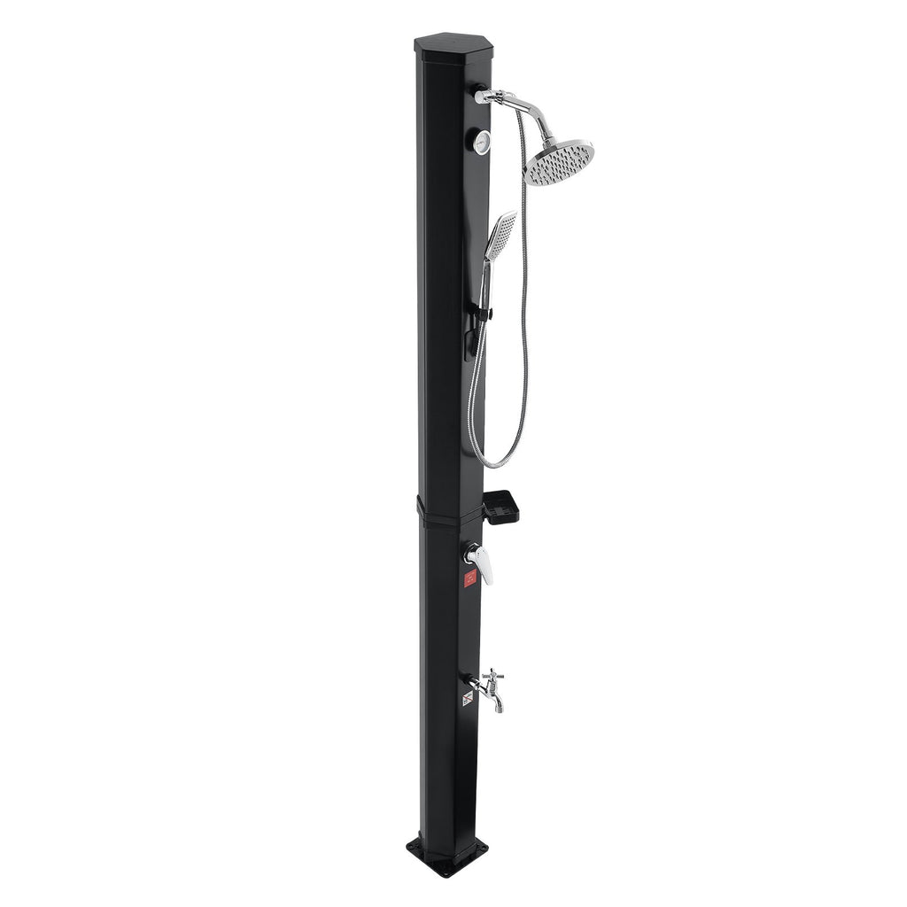 VEVOR 40L Solar Heated Shower, 205cm Showerhead Height Outdoor Shower, with Handheld & Foot Faucet, Hot & Cold Water Adjustment, Freestanding for Backyard Poolside Beach Pool, Black