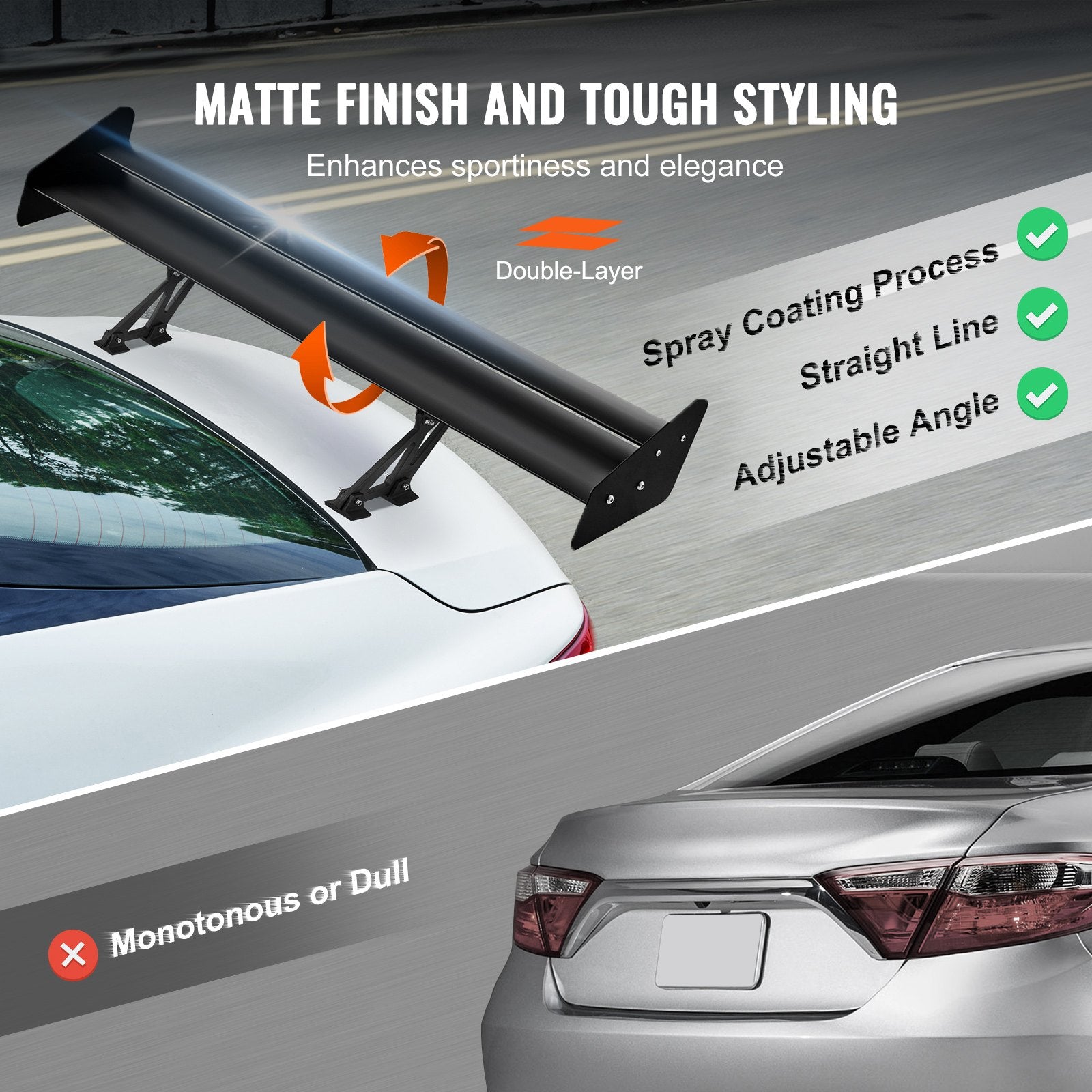 VEVOR GT Wing Car Spoiler, 53.1 inch Universal Spoiler with Double Deck, Adjustable Lightweight Aluminum, Car Rear Spoiler Wing, Racing Spoiler BGW/JDM Drift Black
