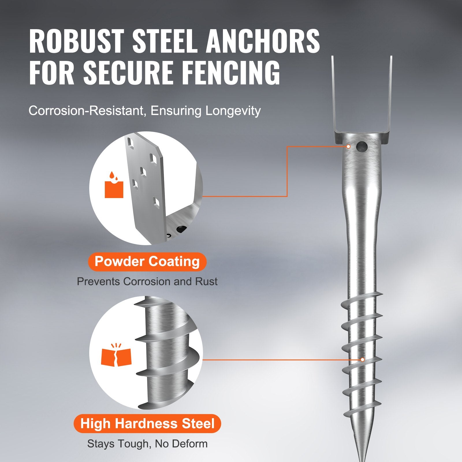 VEVOR No Dig Ground Anchor, 1 Pack 10 x 7 x 70 cm DIY Screw in Post Stake, Includes 6 Lag Bolts & a Rebar, U-Shape Heavy Duty Steel Post Holder, Great for Mailbox Posts and Fence Posts