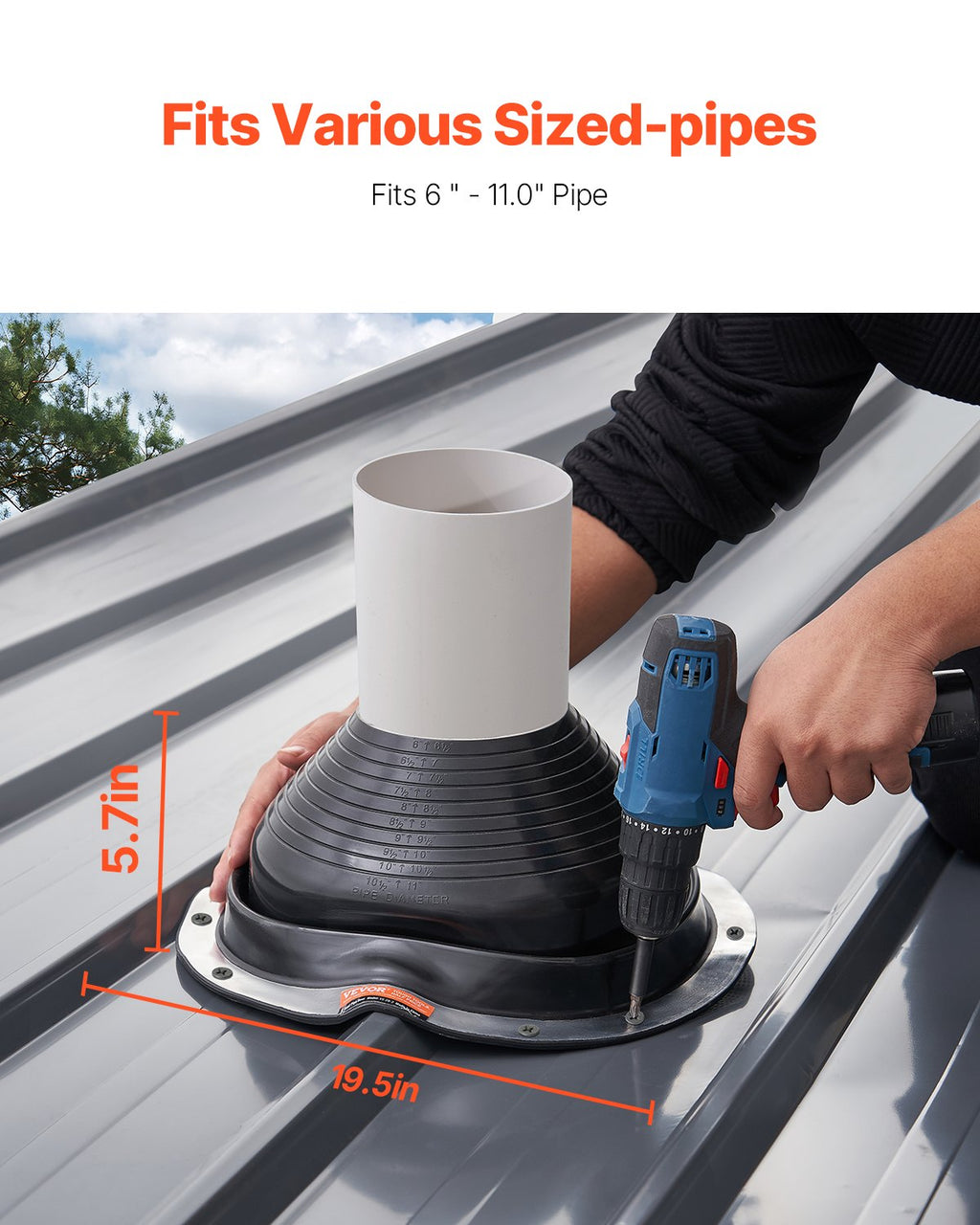 VEVOR 2 Pcs Metal Roof Pipe Flashing Boots Fit 150-280 mm Pipe High Temp EDPM