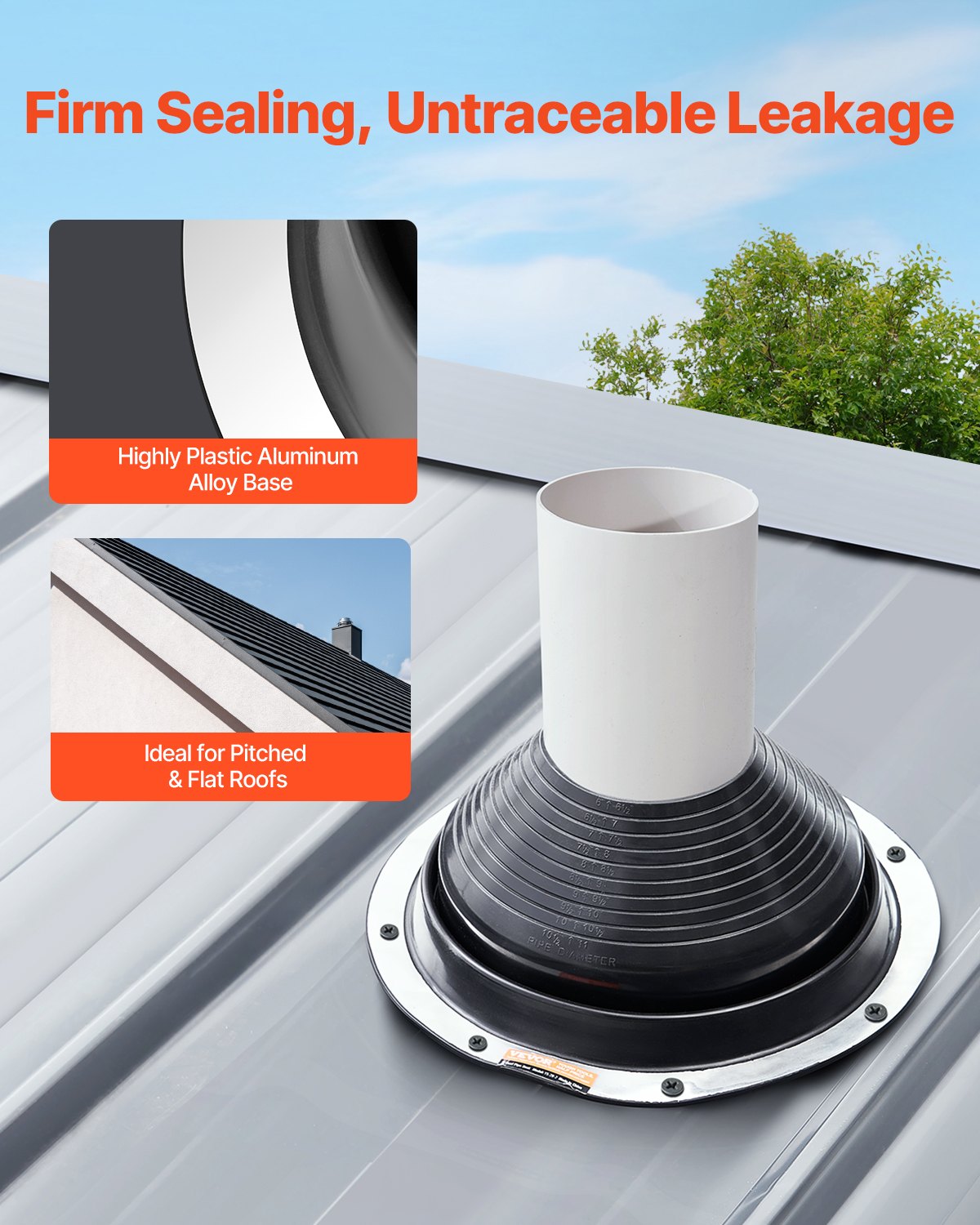 VEVOR 2 Pcs Metal Roof Pipe Flashing Boots Fit 150-280 mm Pipe High Temp EDPM