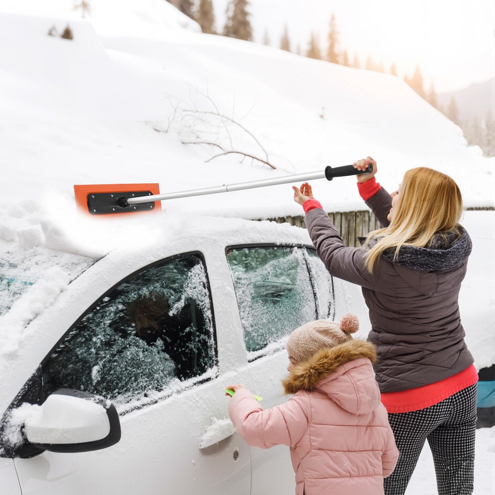 VEVOR Snow Roof Rake, 1.2m Long Reach Car Roof Snow Scraper, 45cm Foam Blade for No Scratches, Non-Slip Handle, Lightweight Snows Removal Tool for Vehicle Garage Rooftop Leaves Debris Clearing