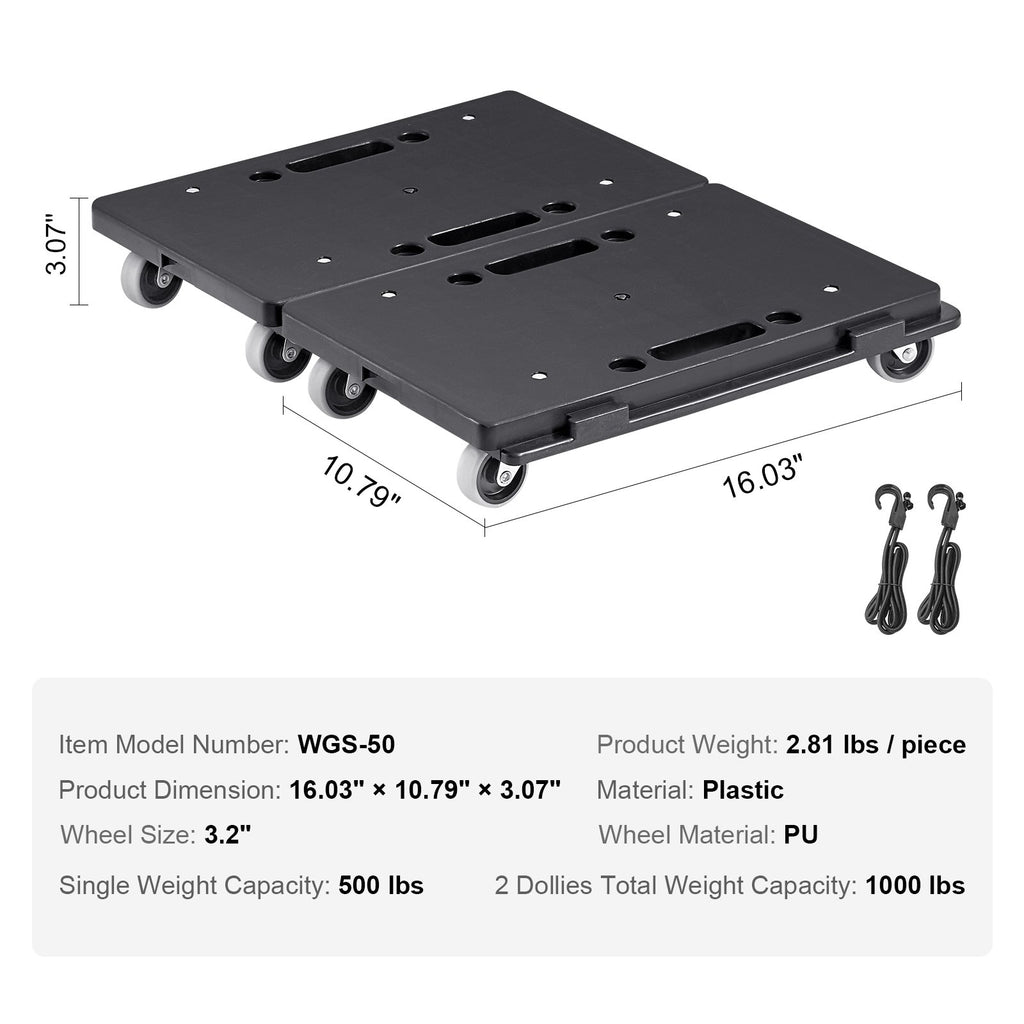 VEVOR Furniture Dolly, 500 lbs Capacity Each Count, Furniture Mover with Wheels, Portable Moving Rollers 4 Wheels Heavy Duty, Small Flat Dolly Cart with Interlocking for Heavy Furniture, 2 Pack, Black