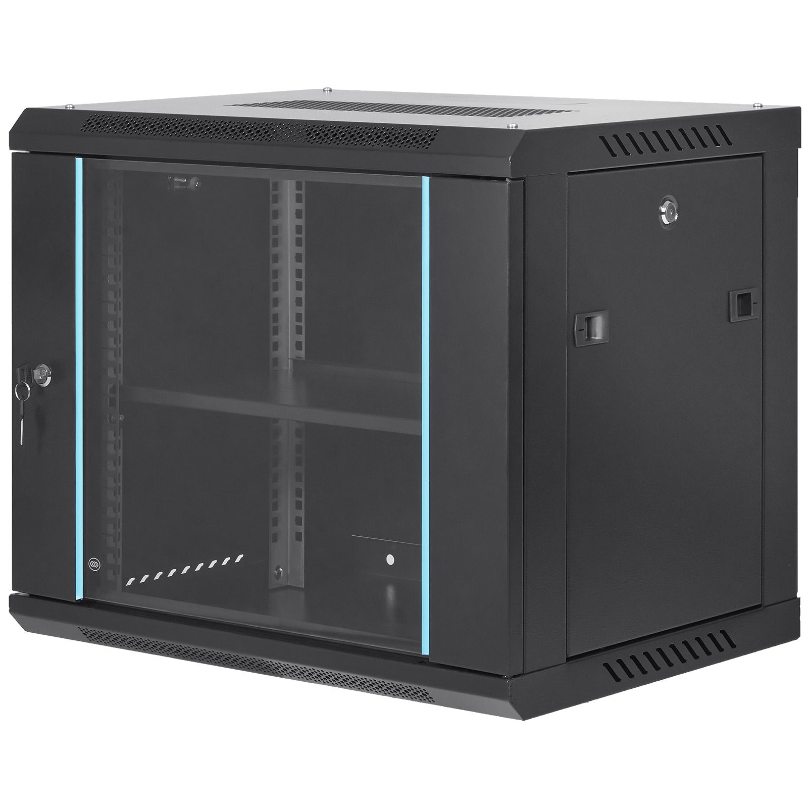 VEVOR 9U Wall Mount Network Server Cabinet, 39.37 cm Deep, Server Rack Cabinet Enclosure, 90.7 kg Max. Ground-mounted Load Capacity, with Locking Glass Door Side Panels, for IT Equipment, A/V Devices