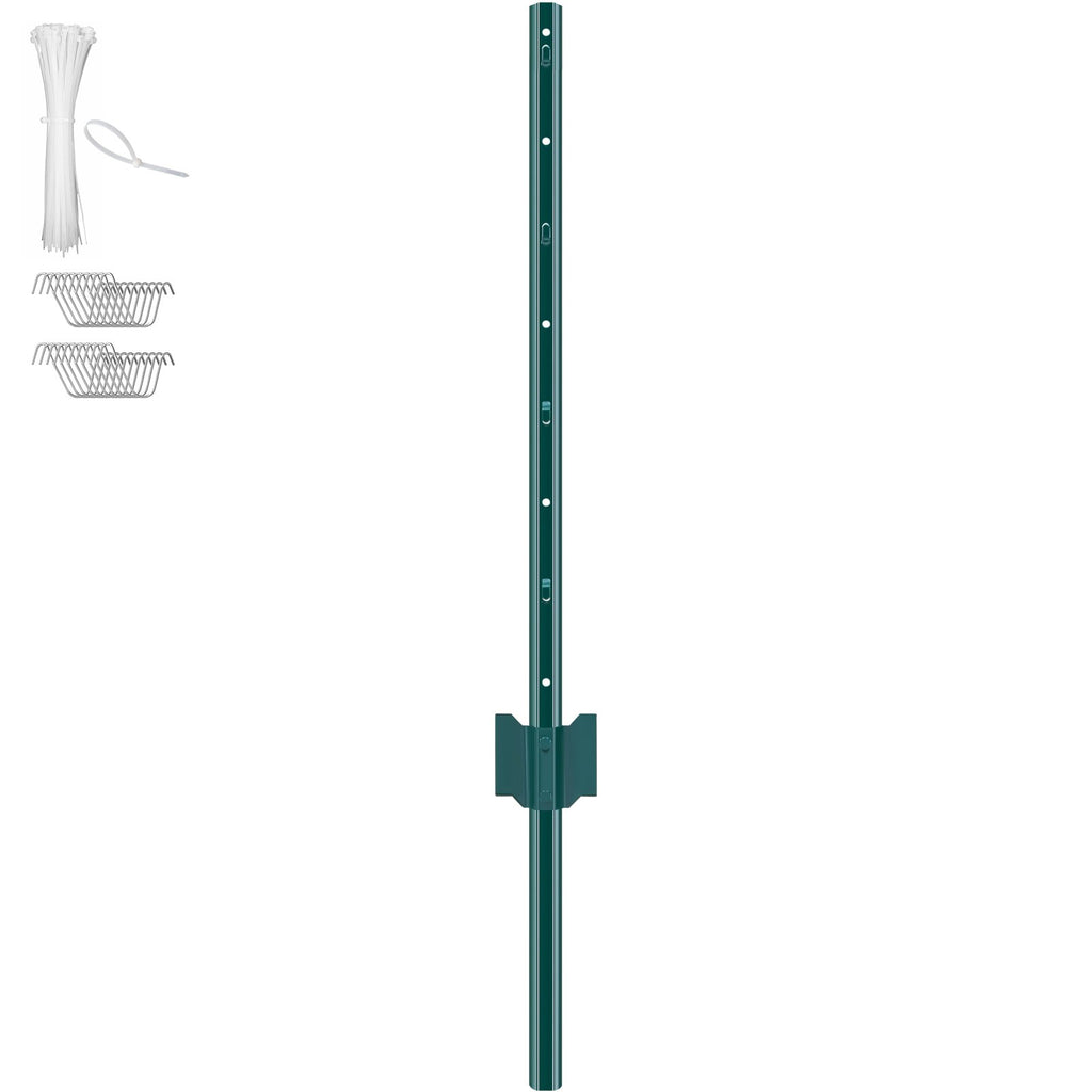 VEVOR 3 Feet Fence Post, 10 Pack U-Channel Heavy Duty Metal Fence Posts, Sturdy Steel Fence Stakes for Garden Yard, Lawn, Farms and Outdoor Wire Fencing, Green